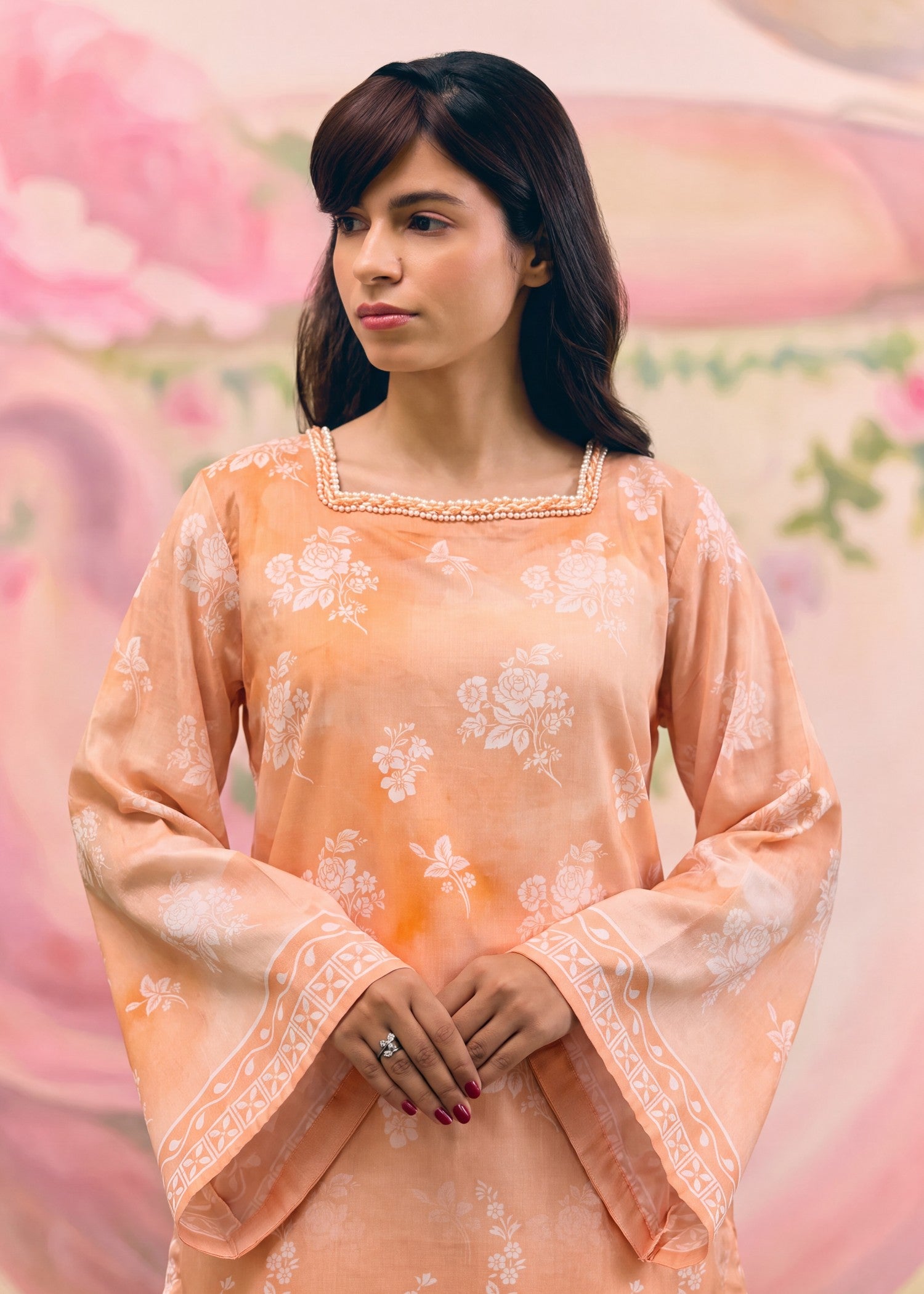 lawn Sharara in Peach orange