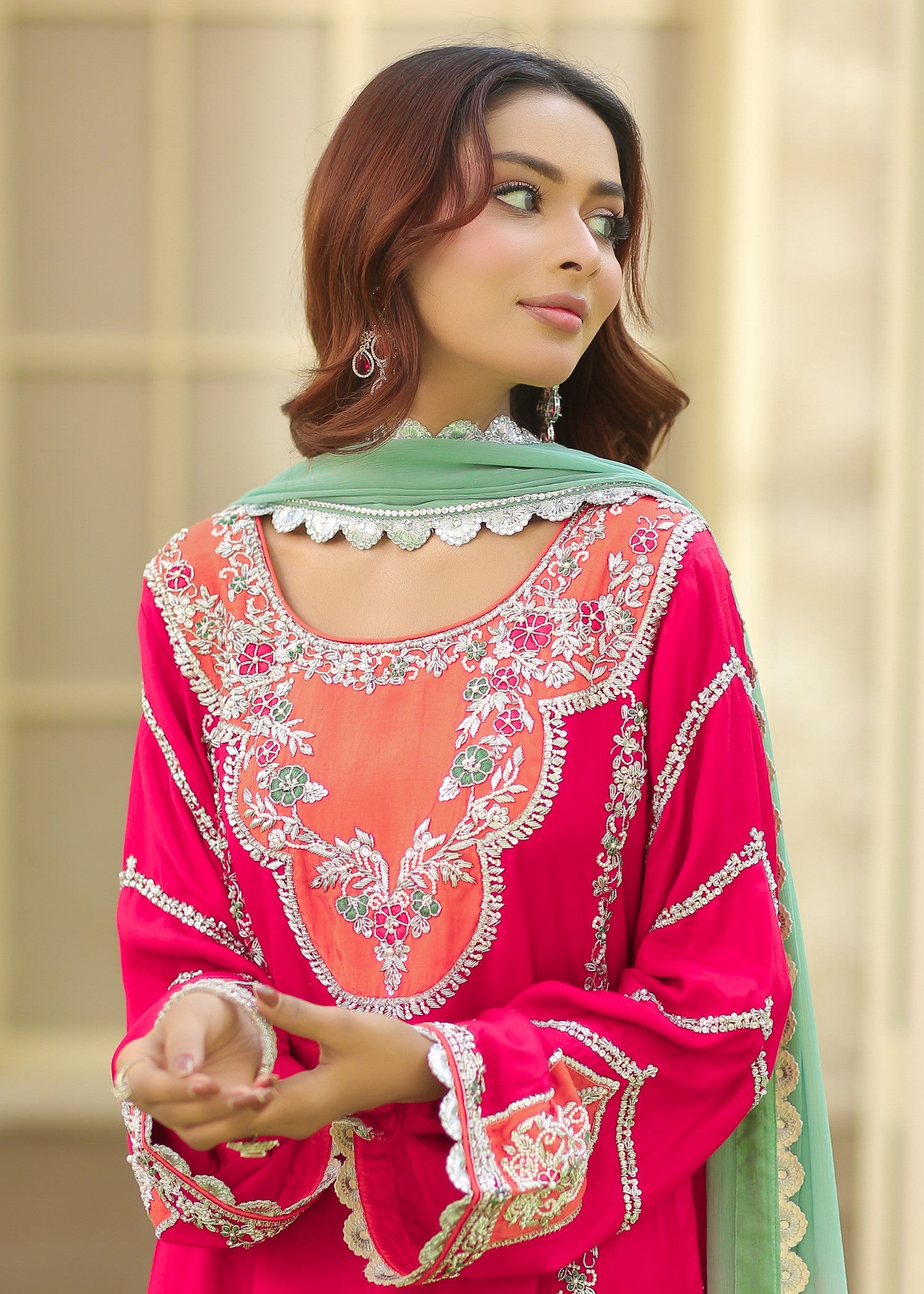 polyester-silk blend Kurta Set in Multi