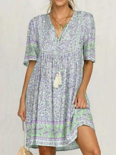 Hollow short sleeve dress sexy V-neck