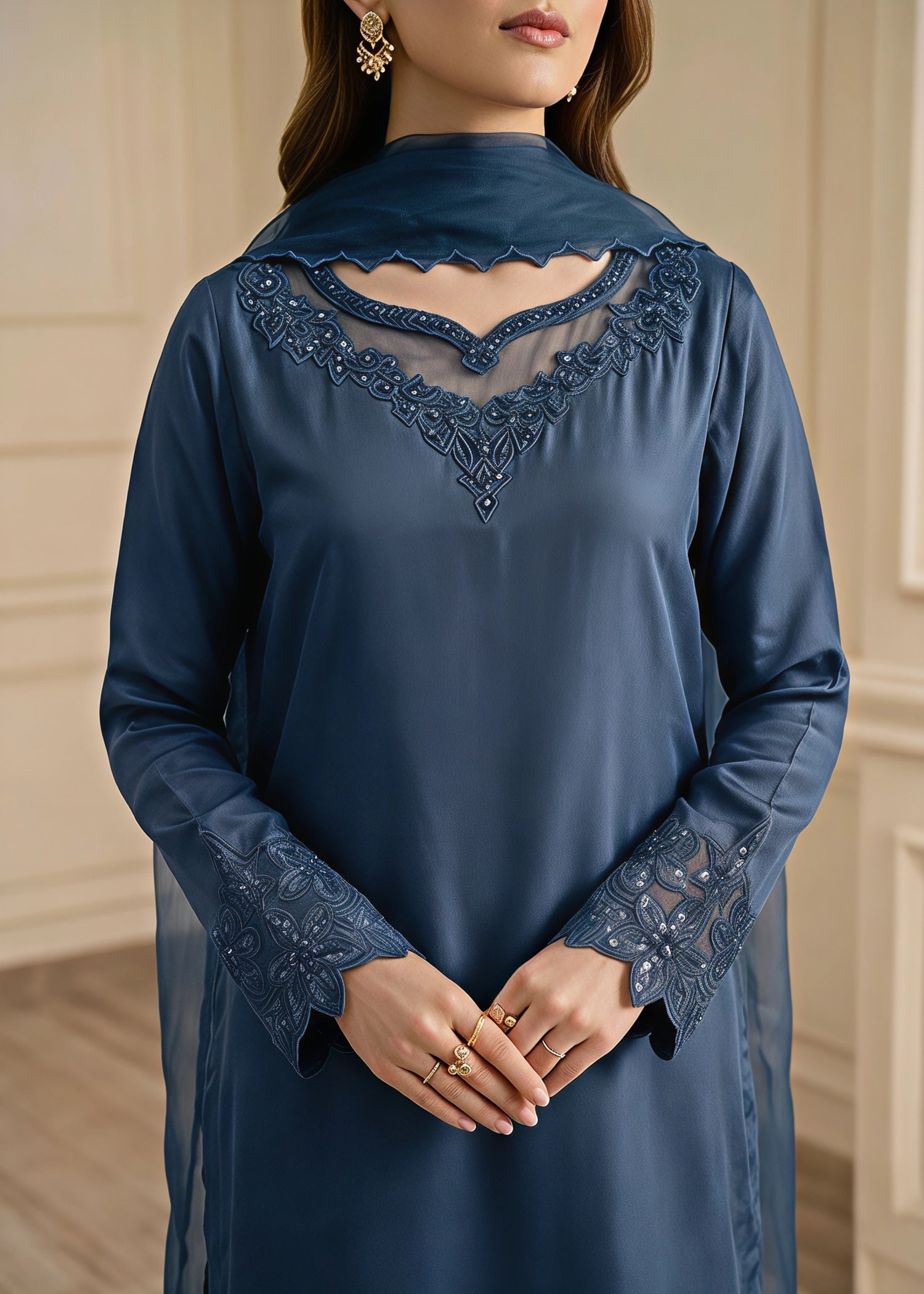 silk Sharara in Dark blue