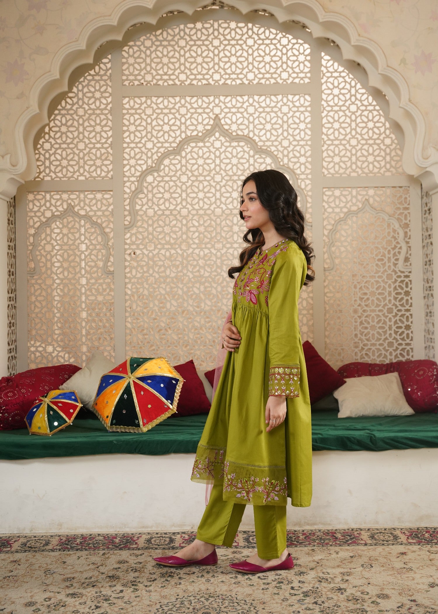 cotton Pishwas in Apple green