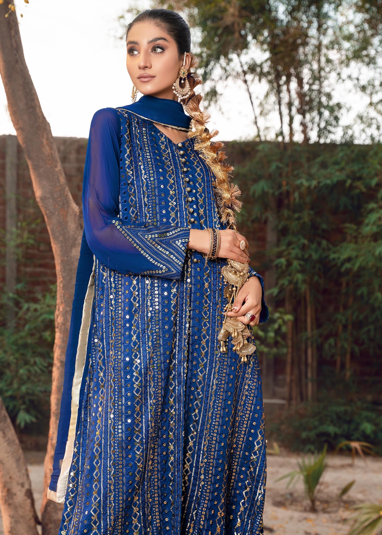 chikankari cotton Gown in Blue