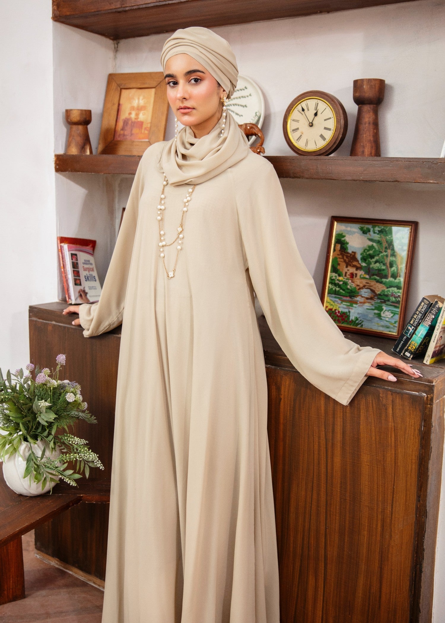 chiffon Abaya in Eggshell