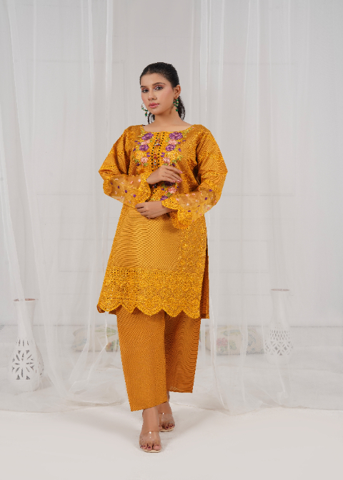 yarn dyed khaddi Kurta Set in Mustard