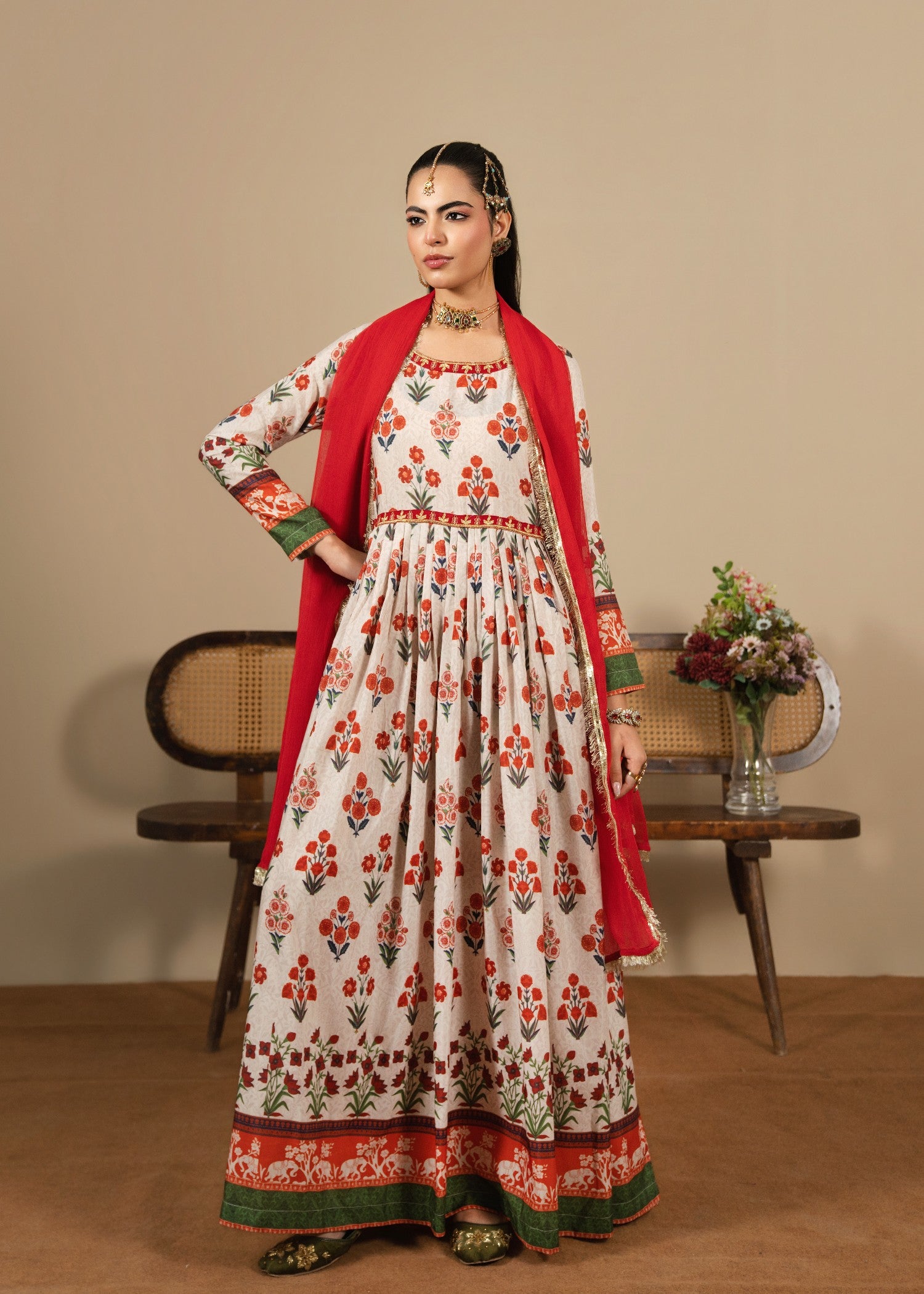 viscose raw silk Pishwas in Ivory