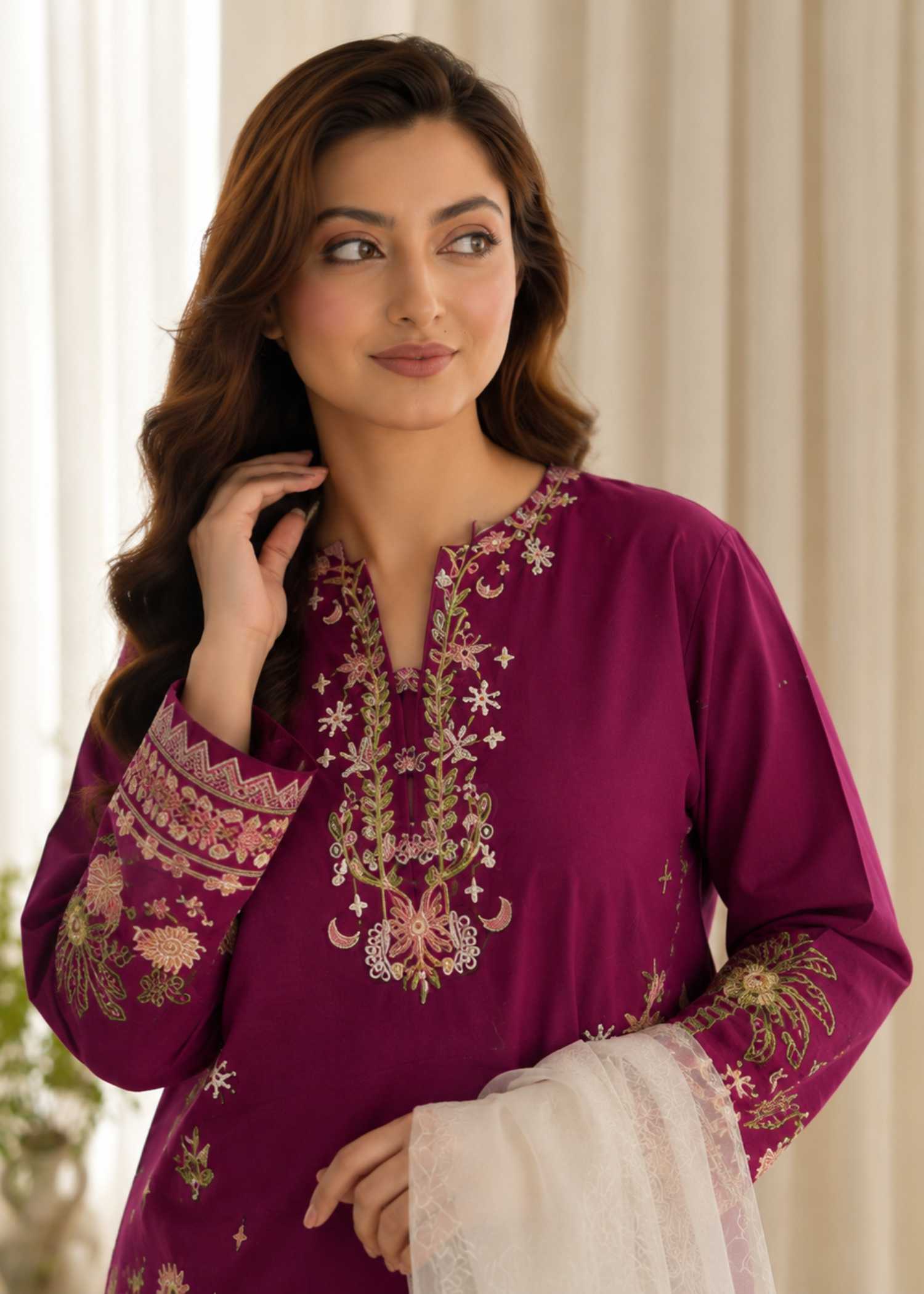 cotton Kurta Set in Magenta haze