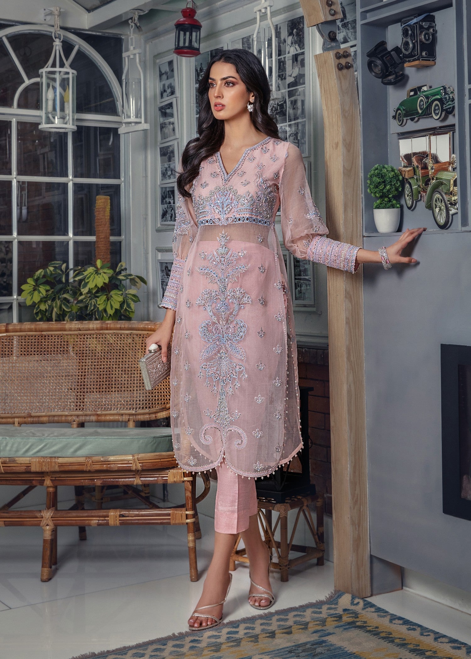 organza Kurta Set in Pink