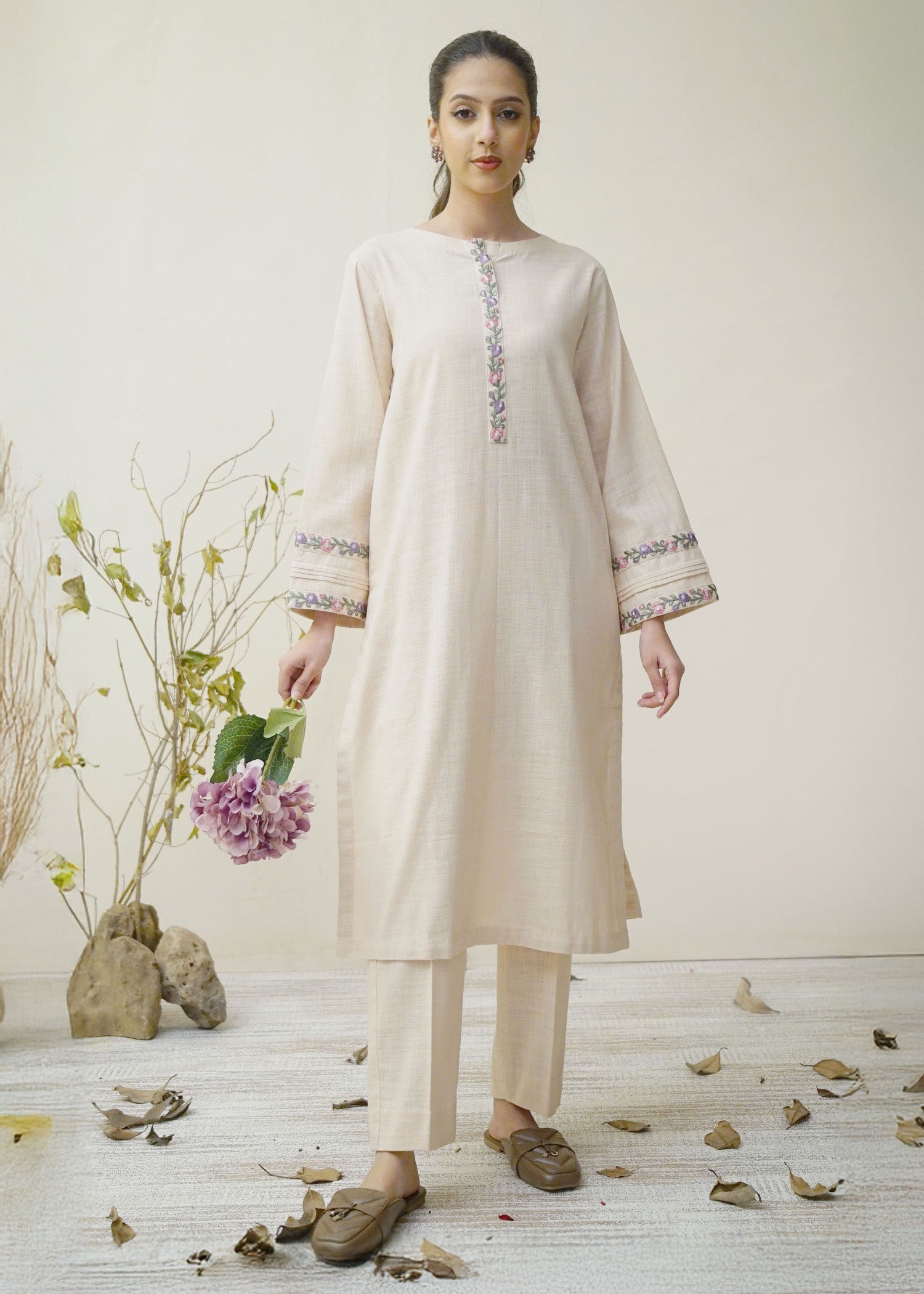 khaddar Kurta Set in Ivory