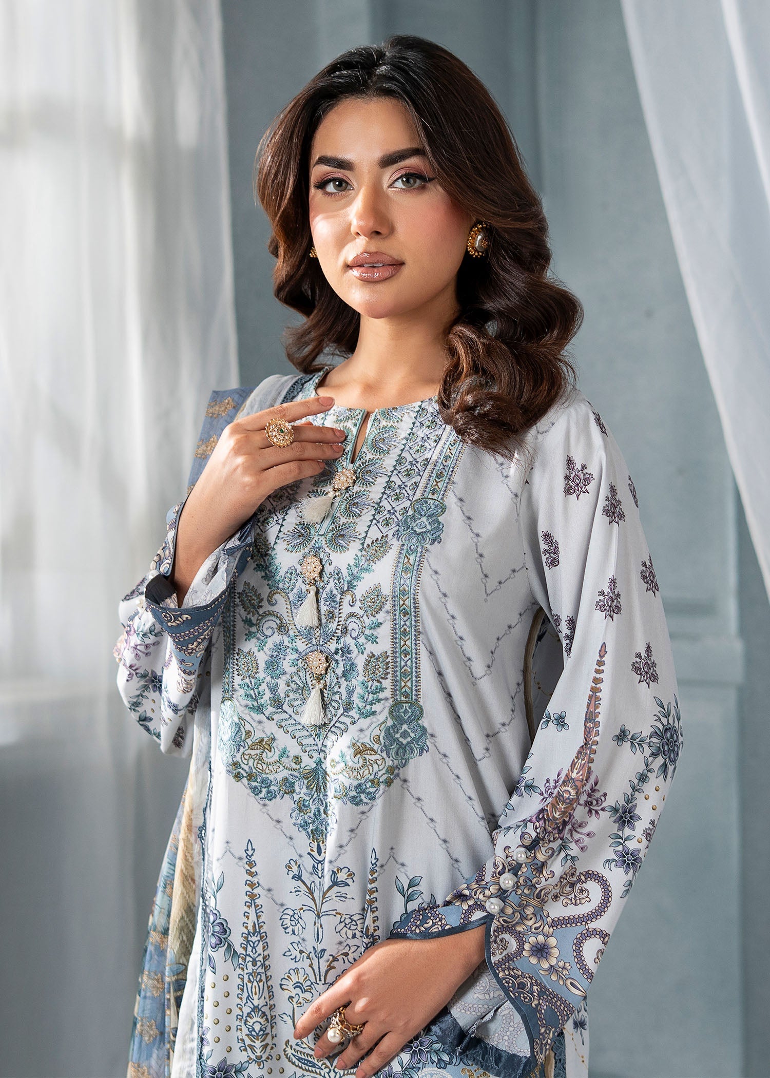 linen Kurta Set in Pastel grey