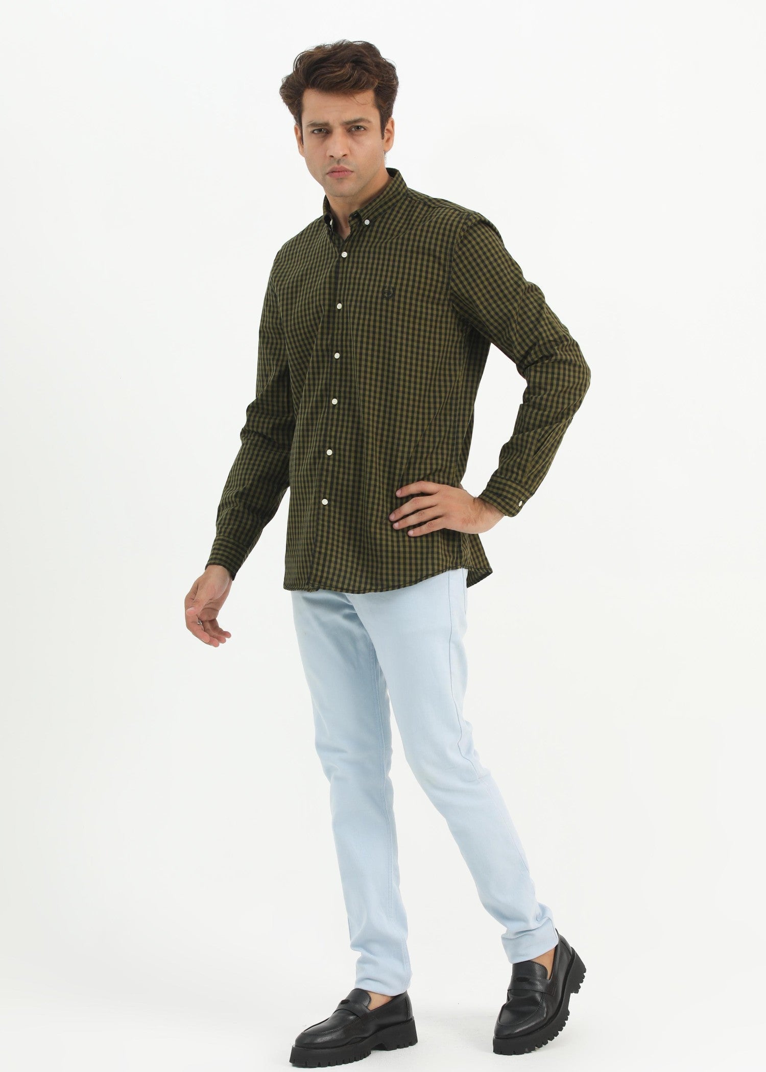 cotton Casual Shirt in Green by Pinstripe