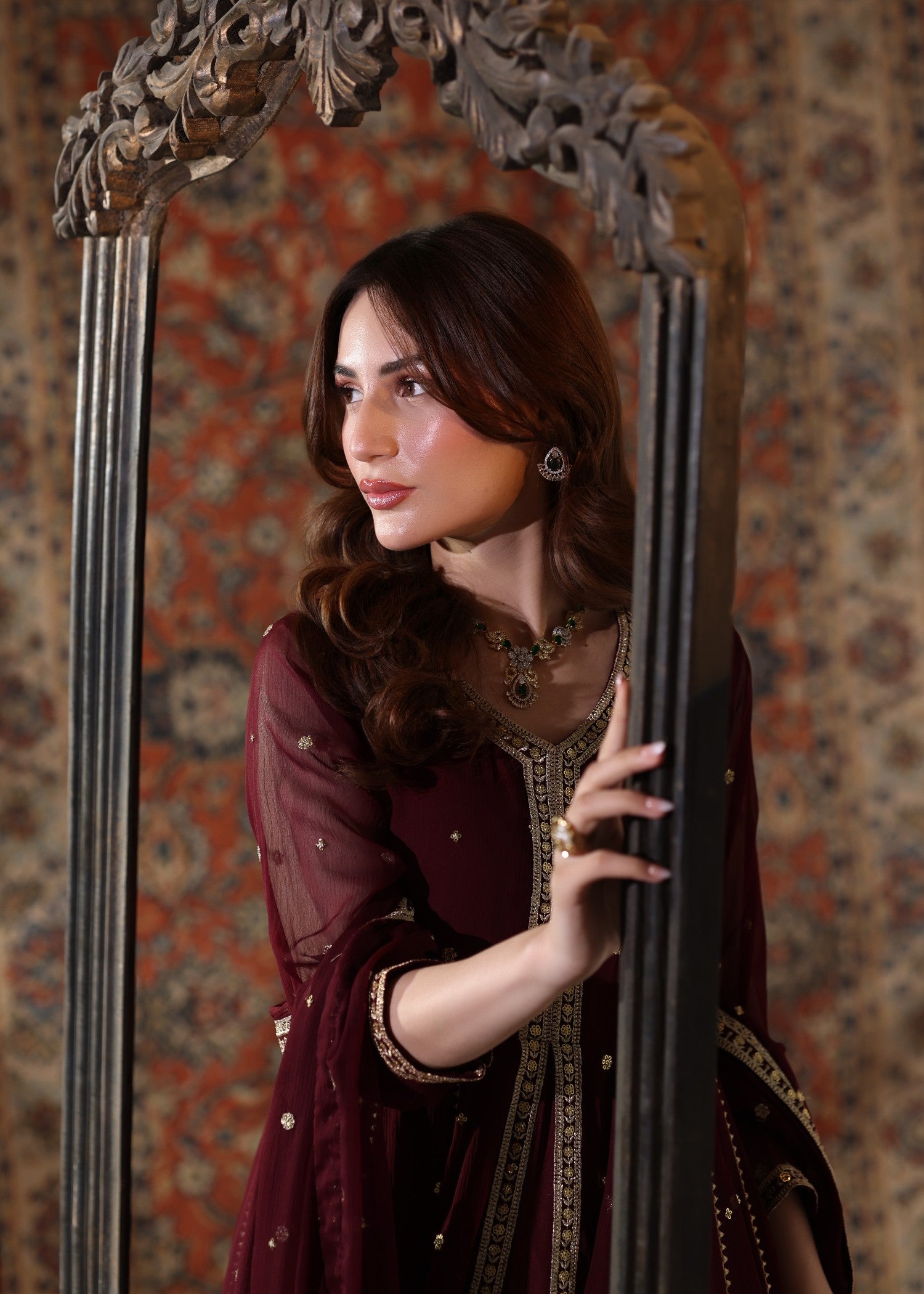 chiffon Pishwas in Maroon