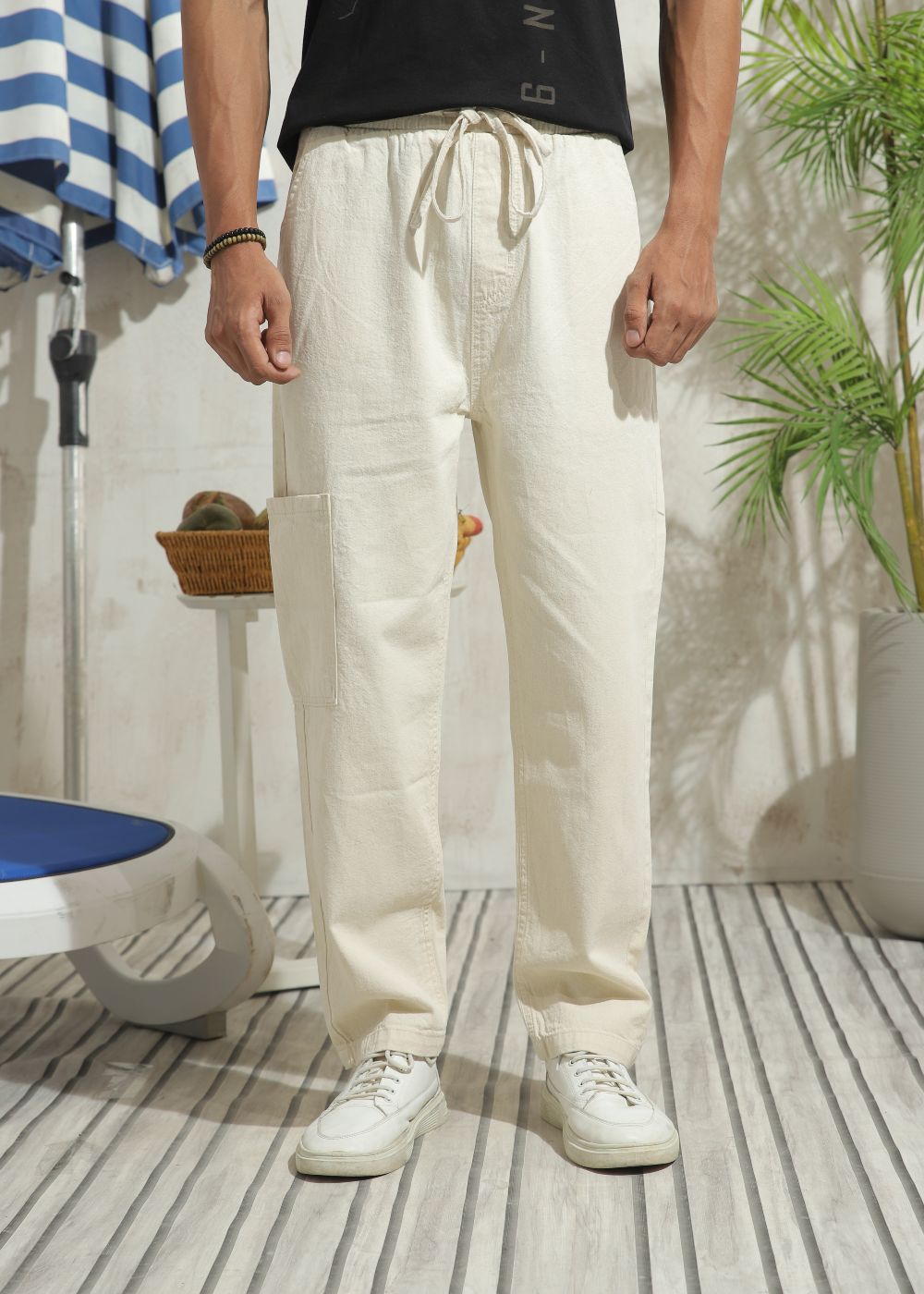 denim Trousers in Beige