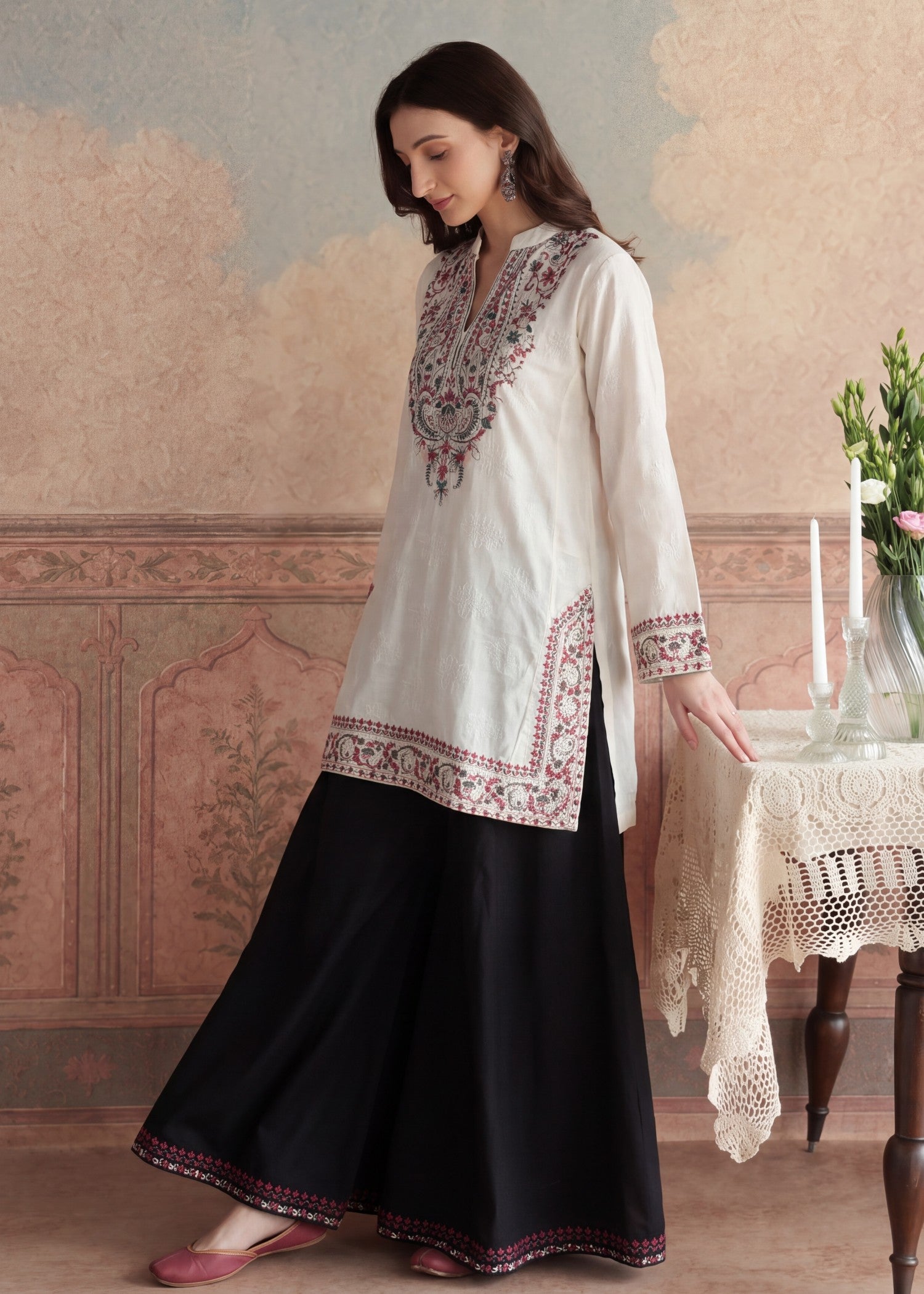 dhanak Sharara in Off-white, black