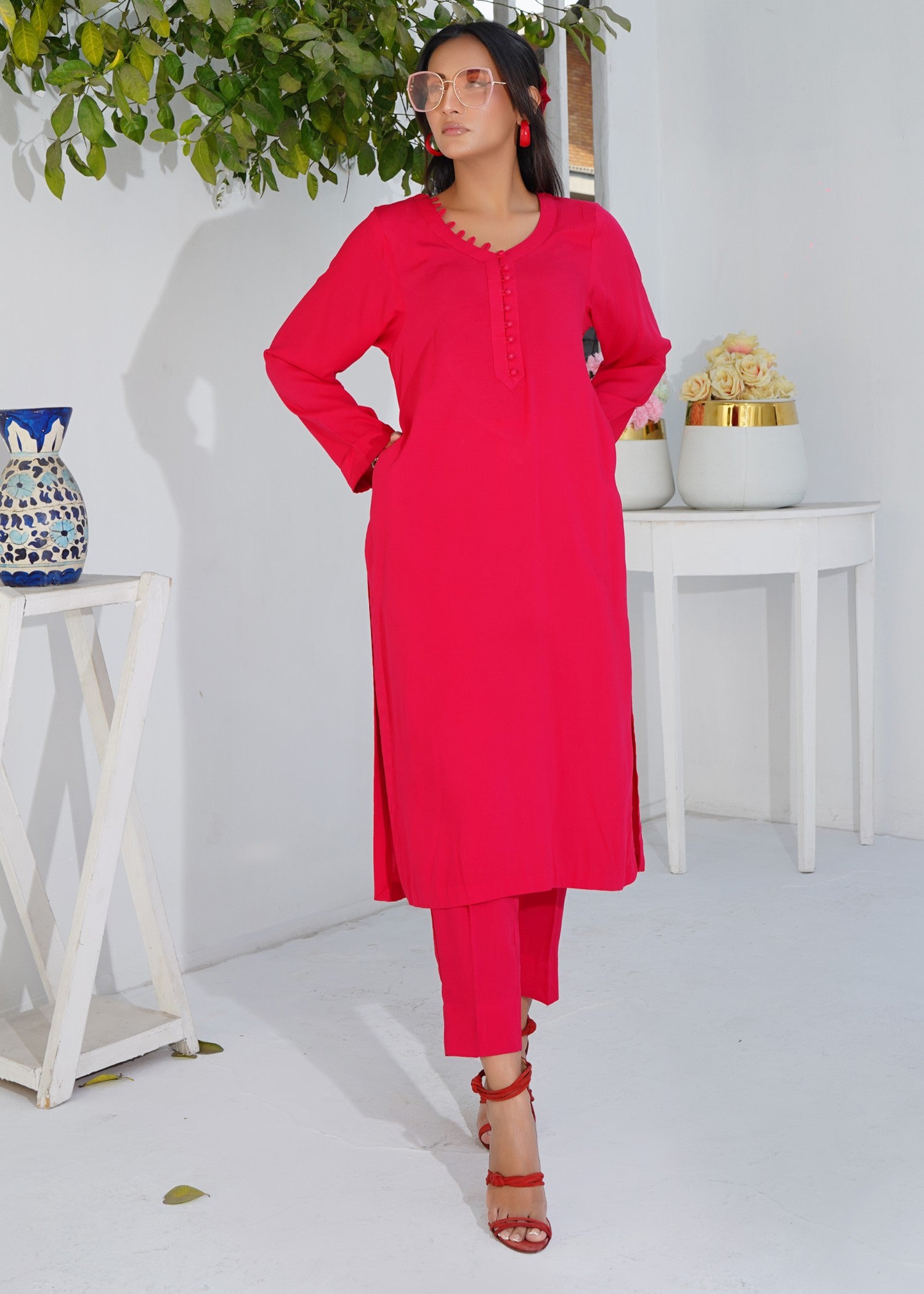 irish linen Co Ord Sets in Red