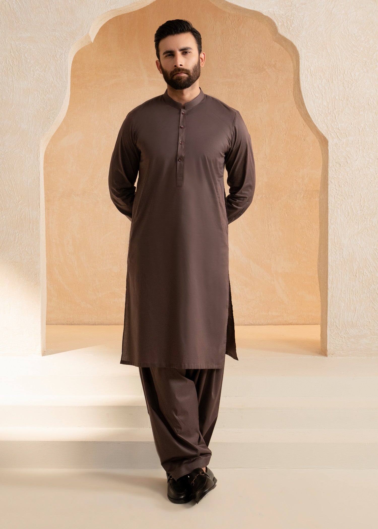 cotton Shalwar Kameez in Coffee brown