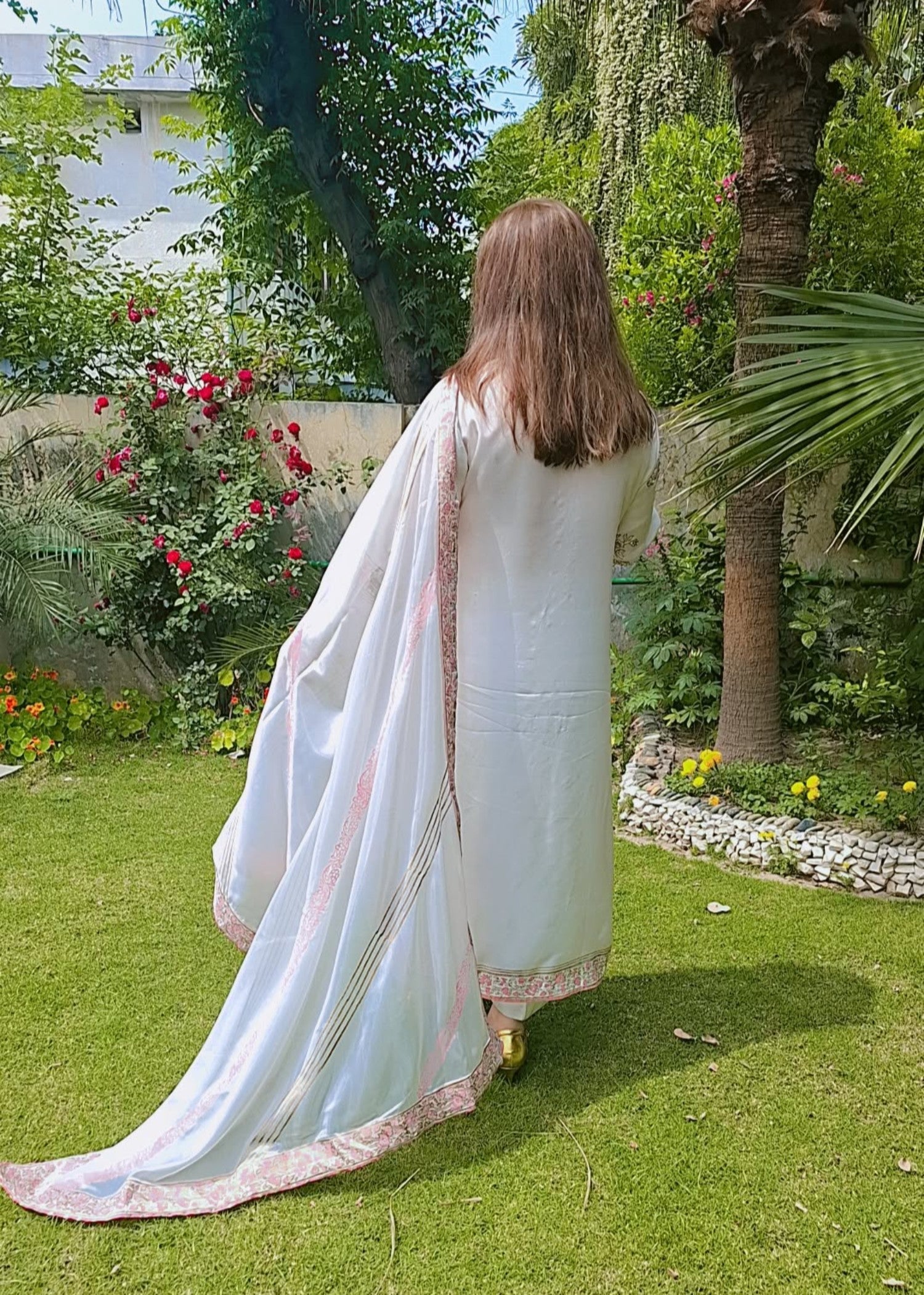 tussar silk Kurta Set in Porcelain