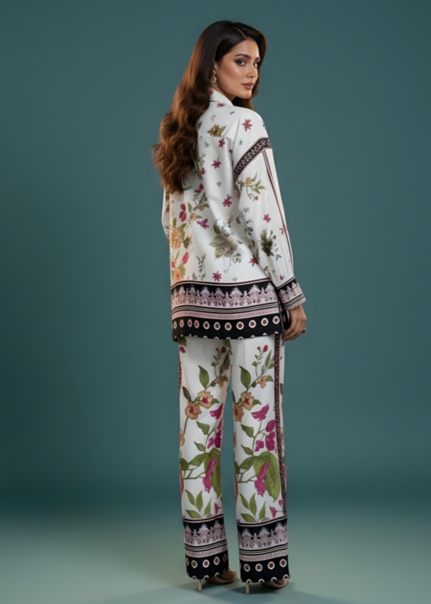 linen Unstitched in Floral white