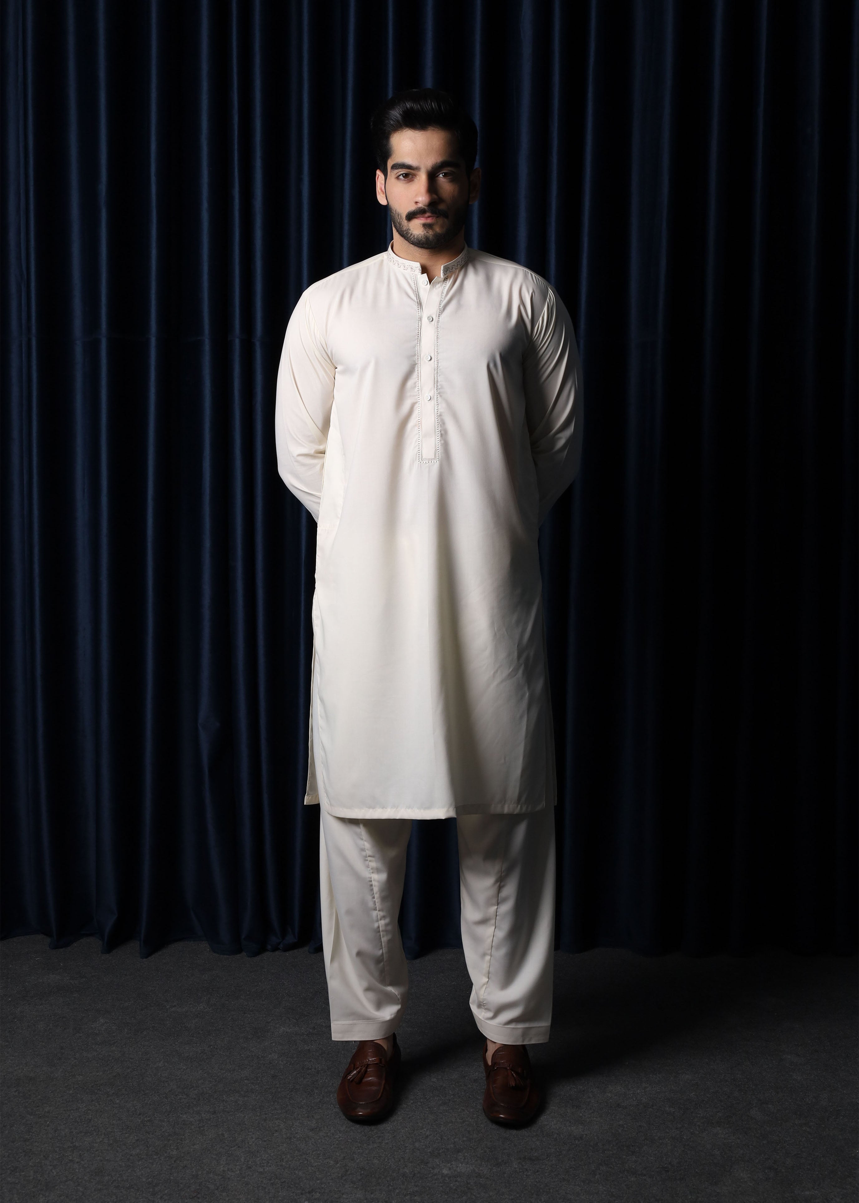 wash & wear Shalwar Kameez in Cream by Mazham