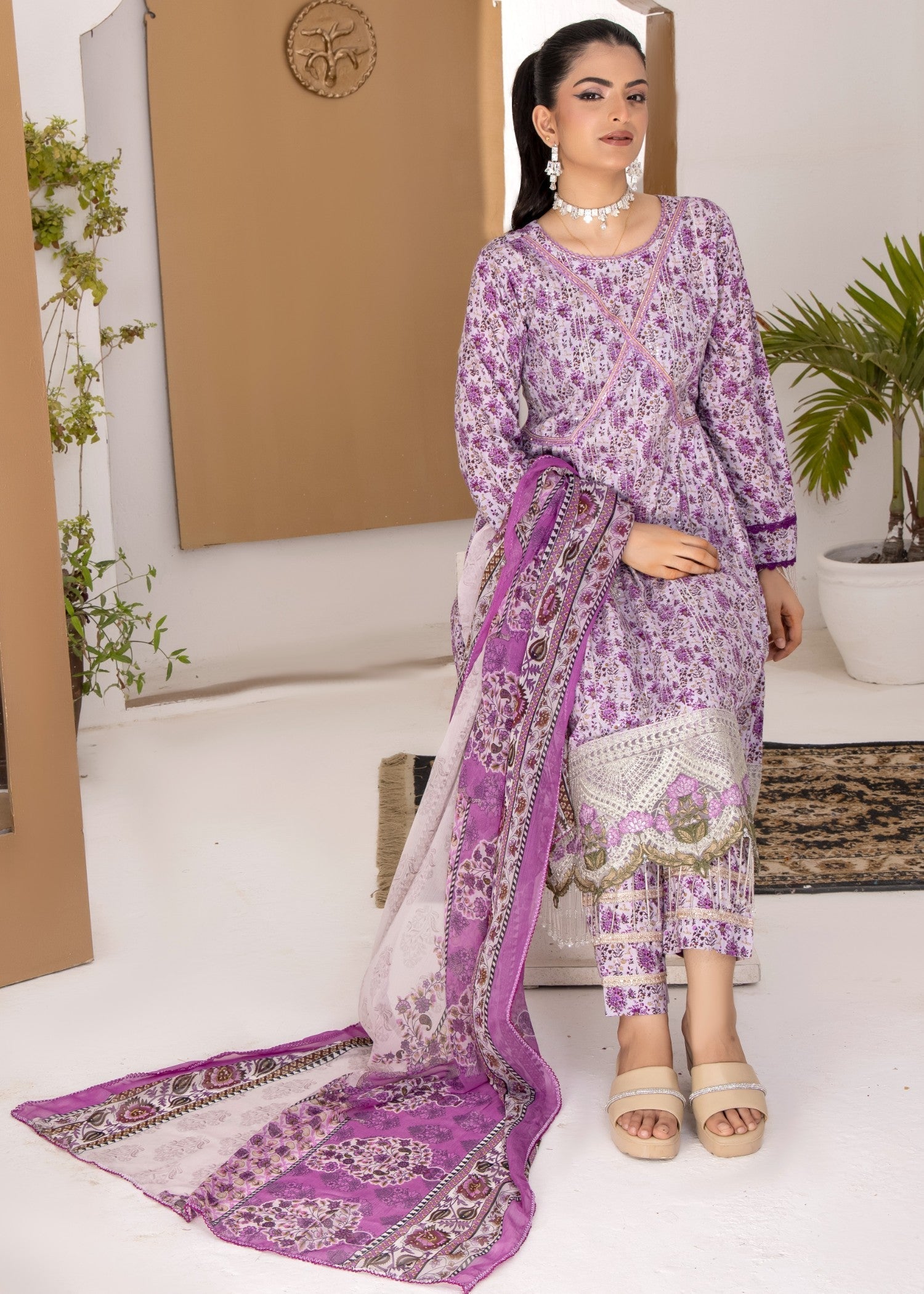 lawn Pishwas in Lavender