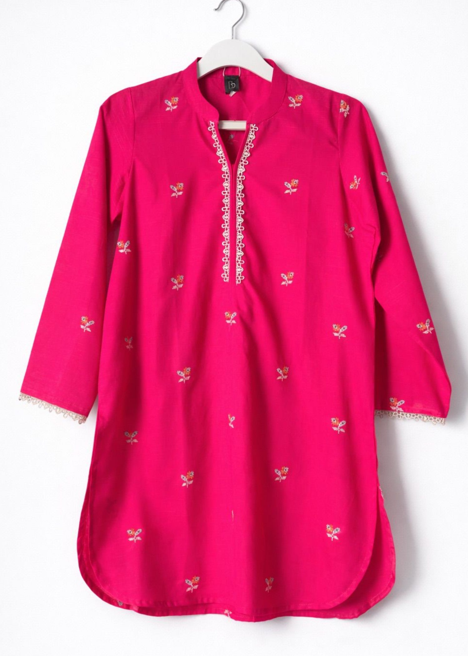 lawn cotton Kurta Set in Beige, fuchsia pink