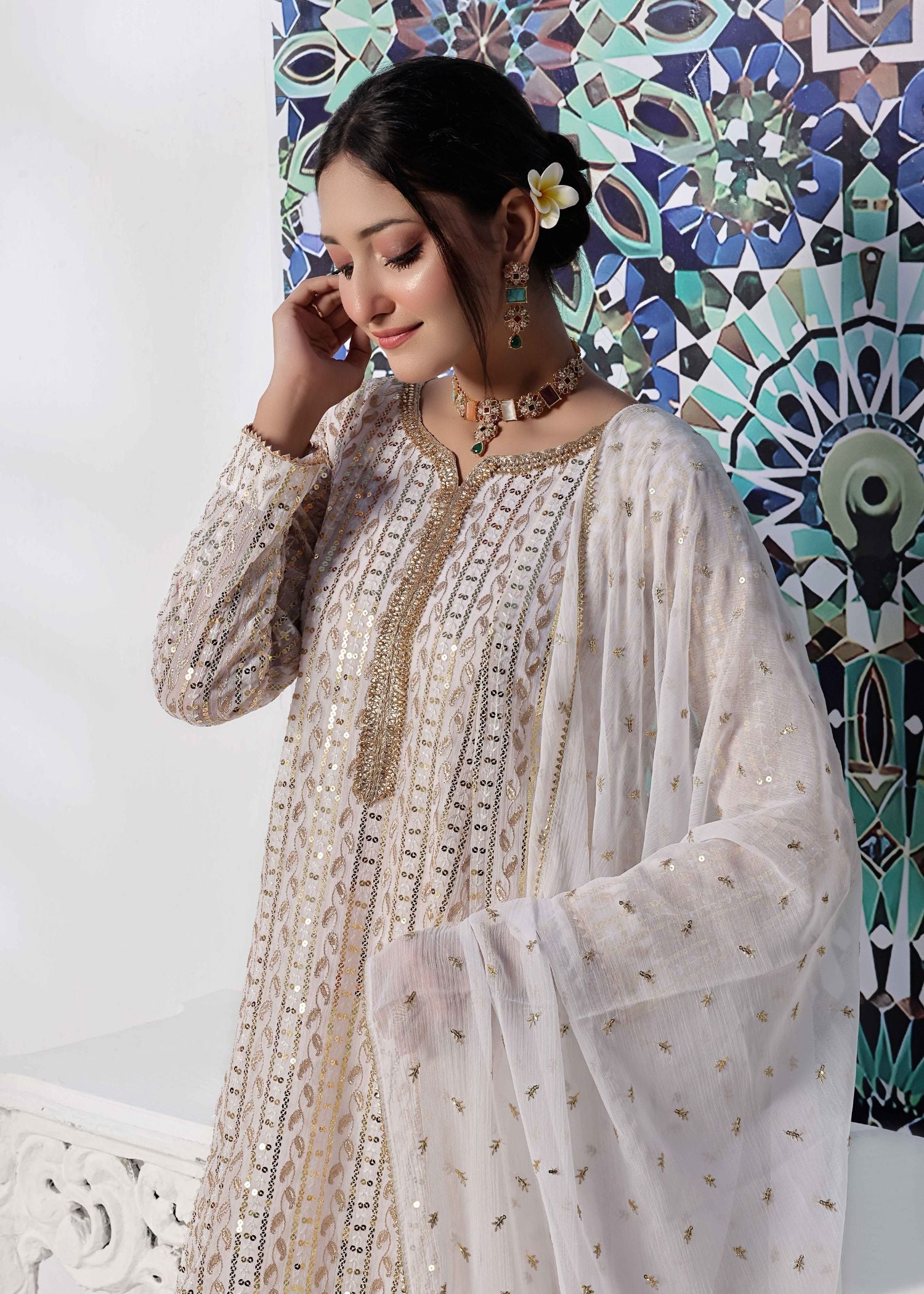 chiffon Gharara in White