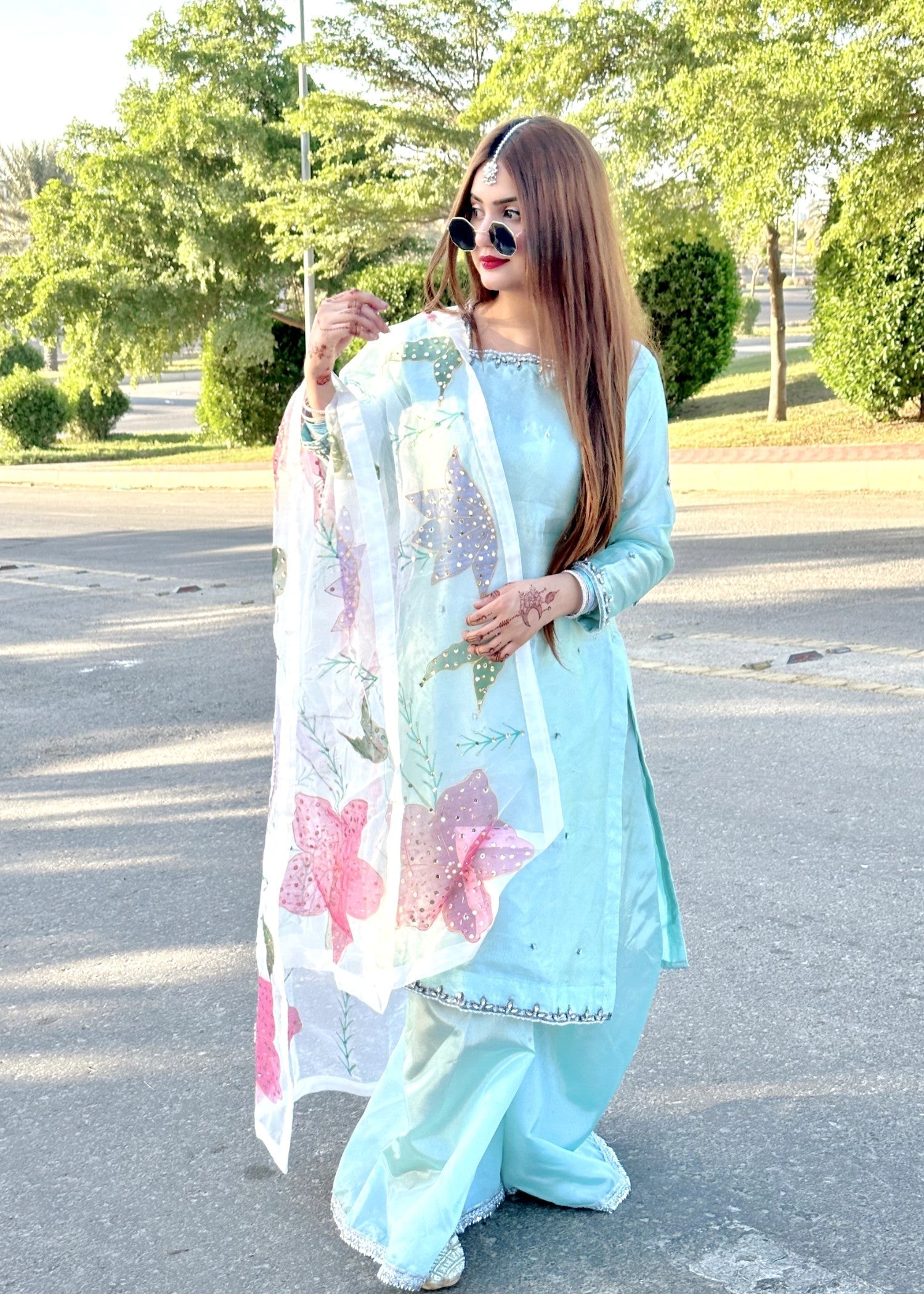 masuri Sharara in Aquamarine