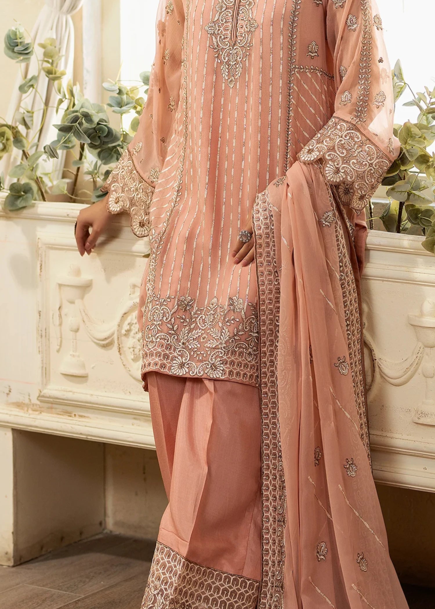 bemberg crinkle chiffon Kurta Set in Pink