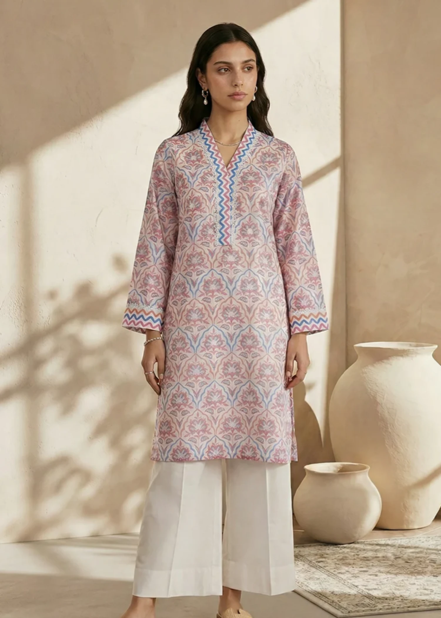 slub lawn Kurti in Multi