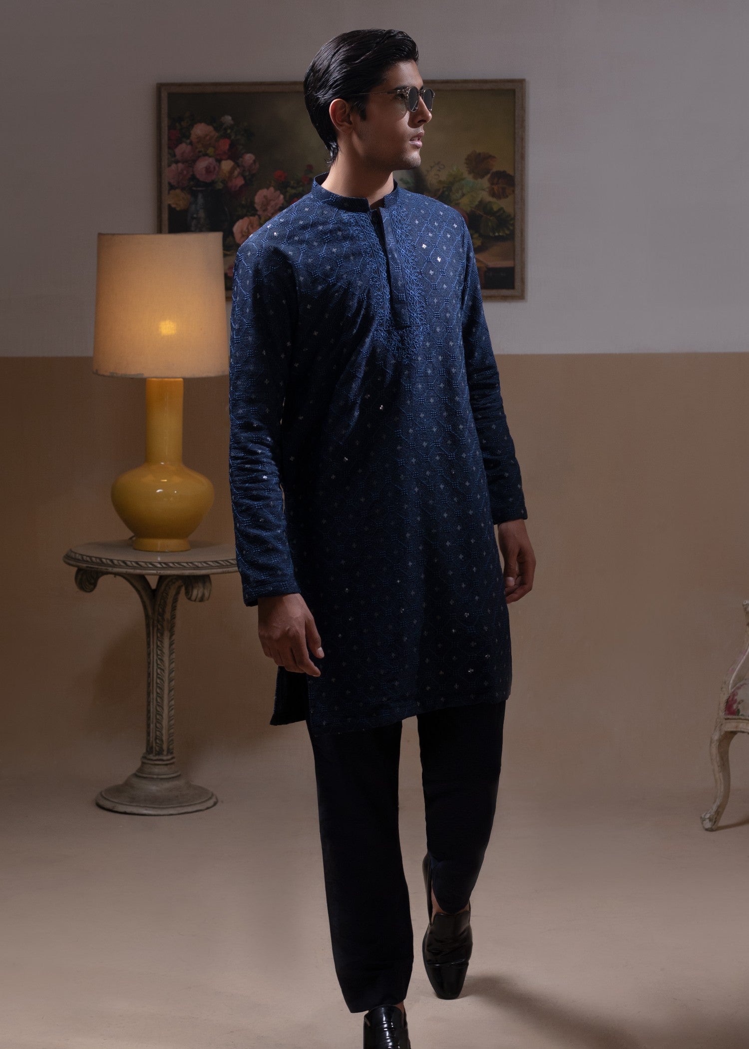 pk raw silk Kurta Set in Midnight
