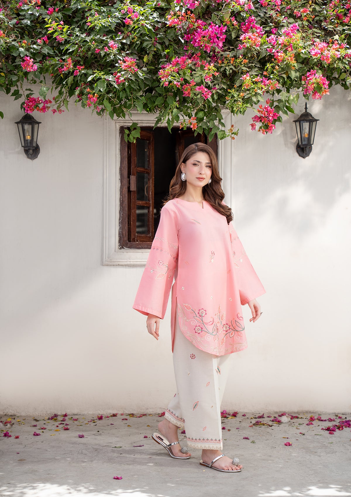 cotton Kurta Set in Peach pink