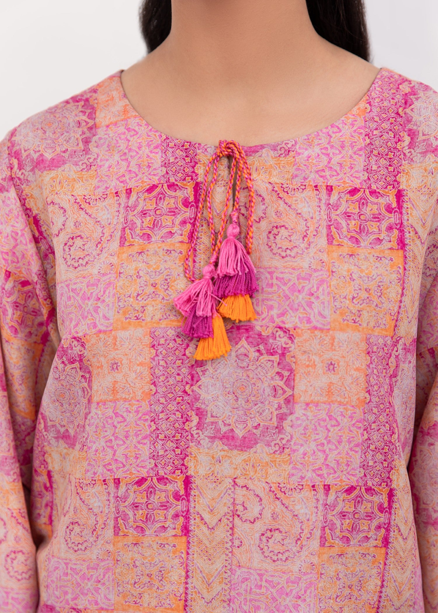silk finish lawn Kurta Set in Hot pink red