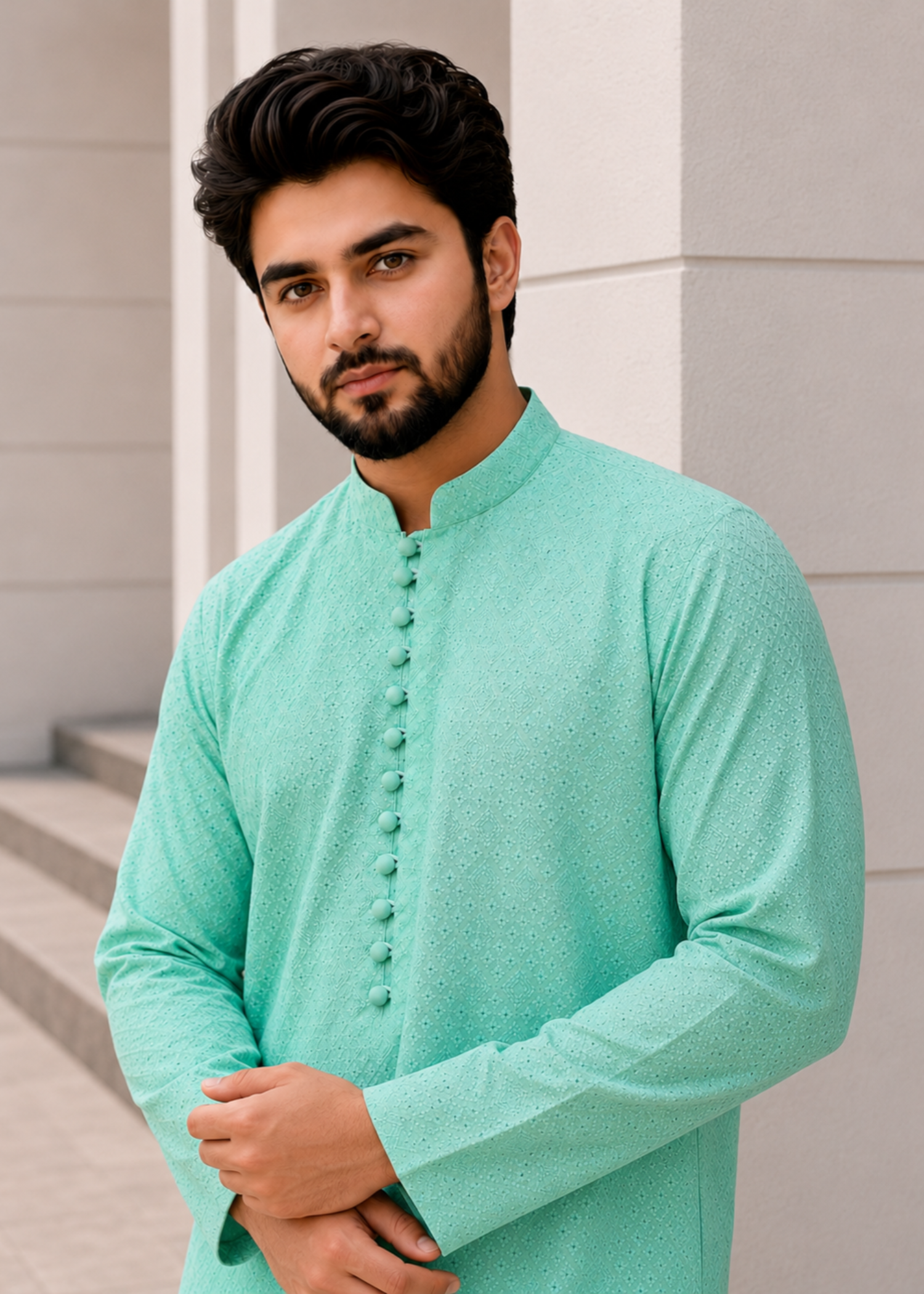 chikankari cotton Kurta Set in Aquamarine
