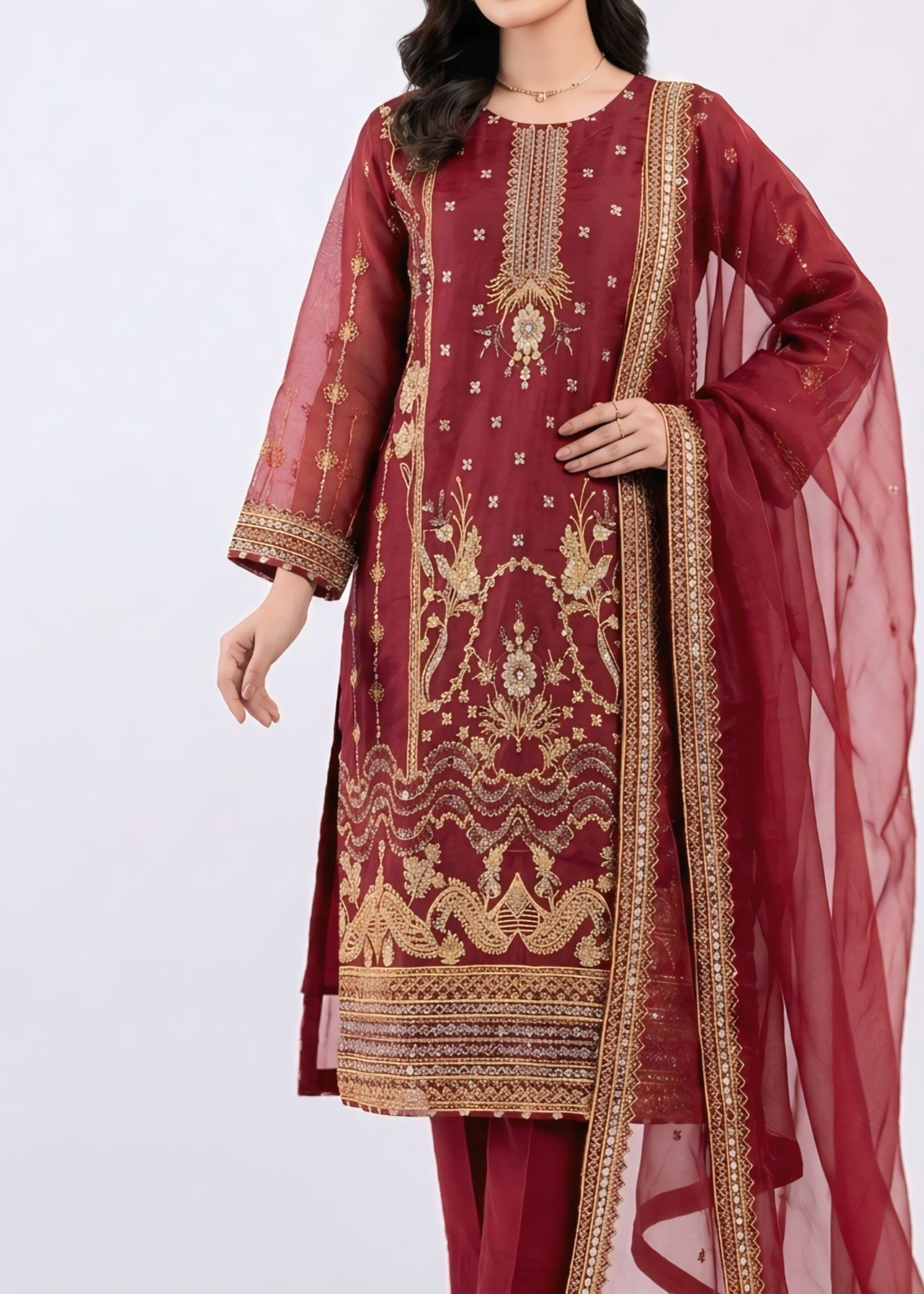 organza Kurta Set in Blood red