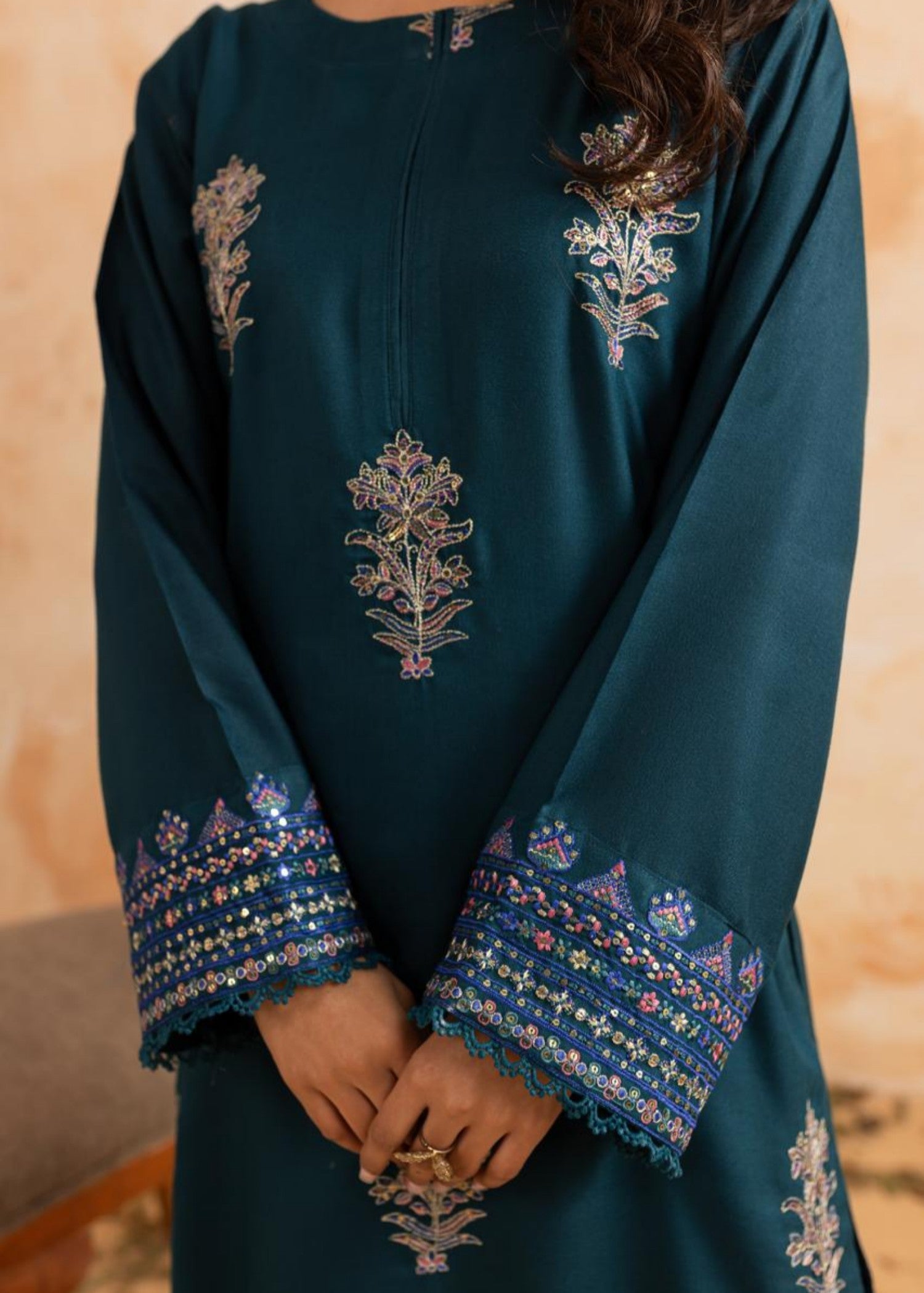 lawn Kurta Set in Eucalyptus green