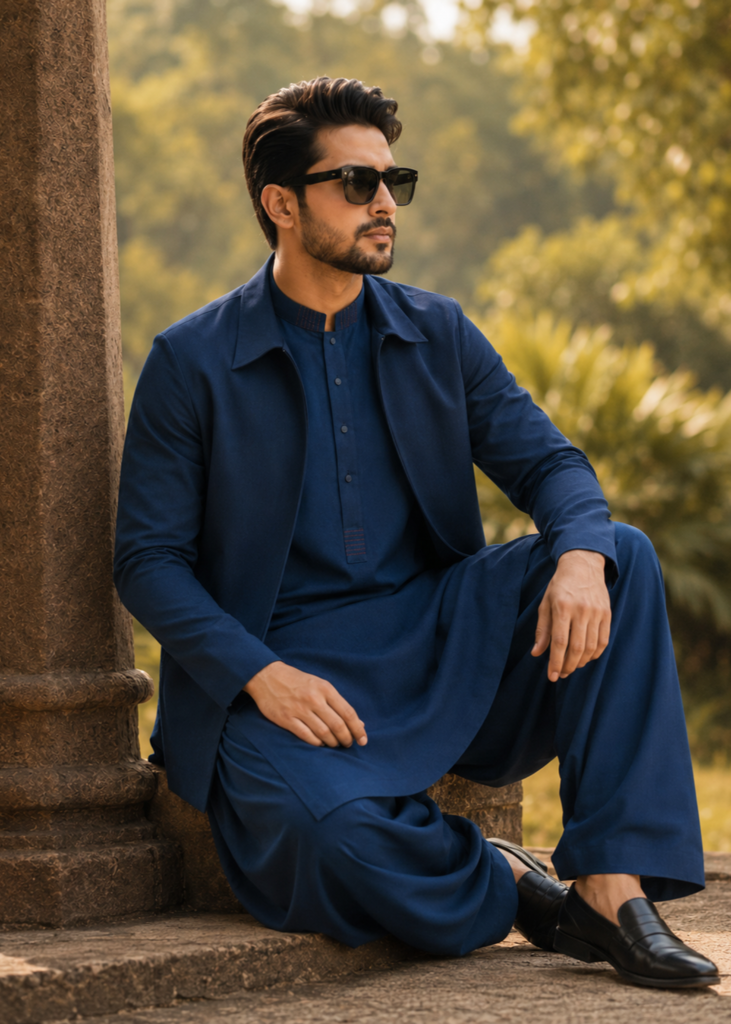 wash & wear Prince Coat in Navy blue