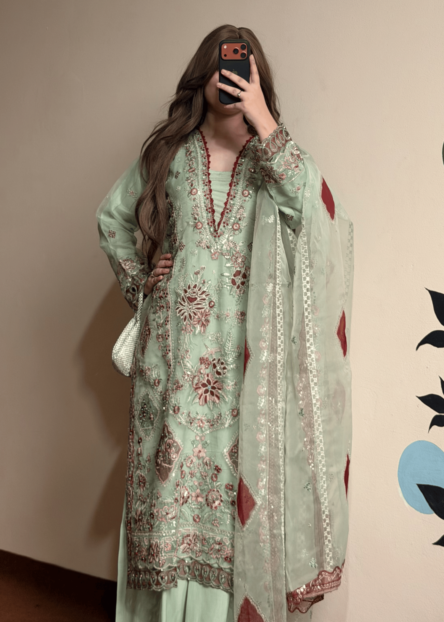 zari organza Sharara in Pistachio green