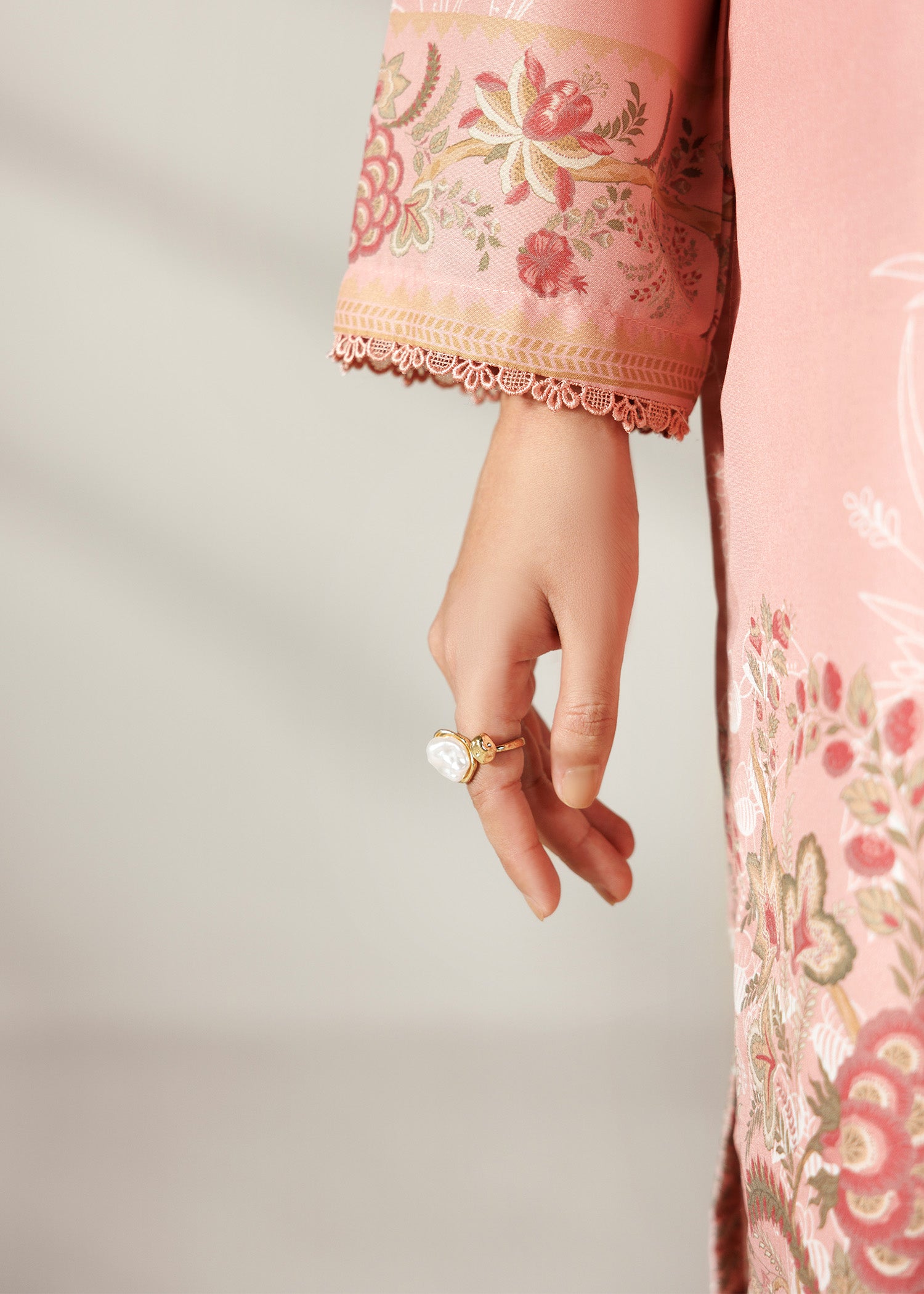 silk finish lawn Kurta Set in Peach pink