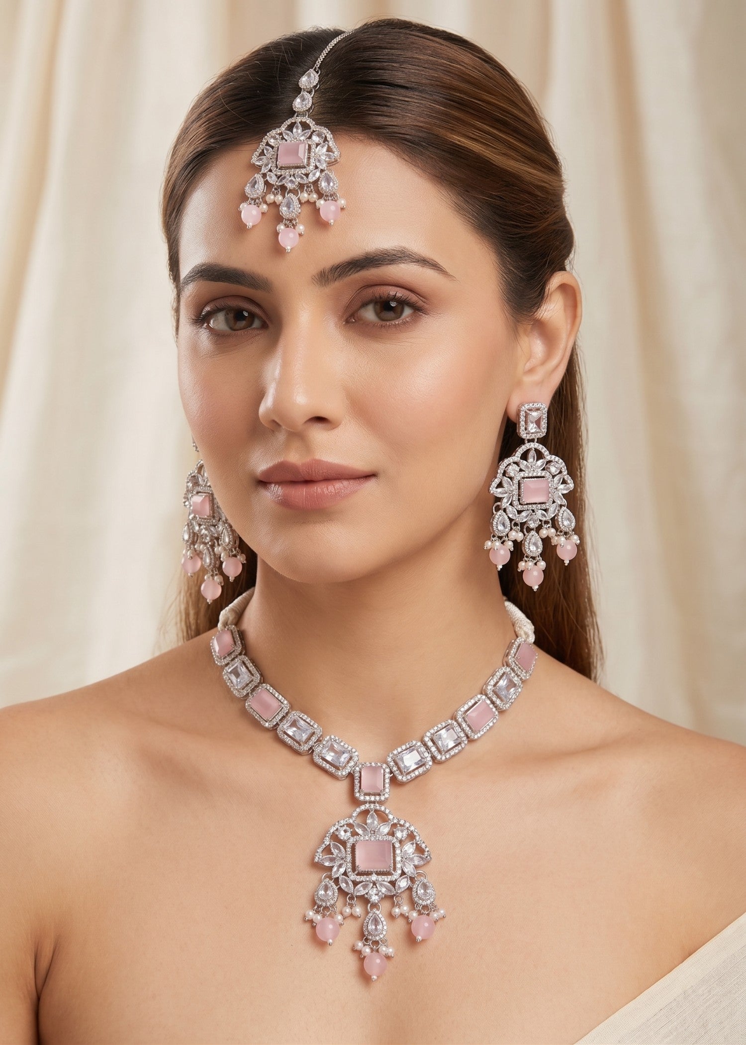 Jewelry Set in Pink, silver Color by - Trendy Women Jewelry Set SAU4314