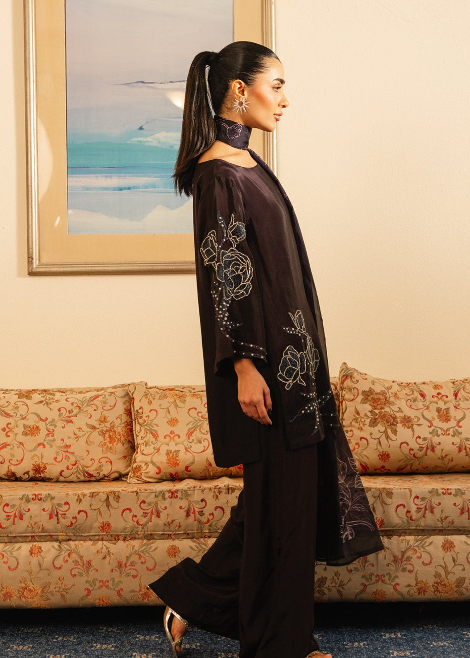 silk Kurti in Dark brown