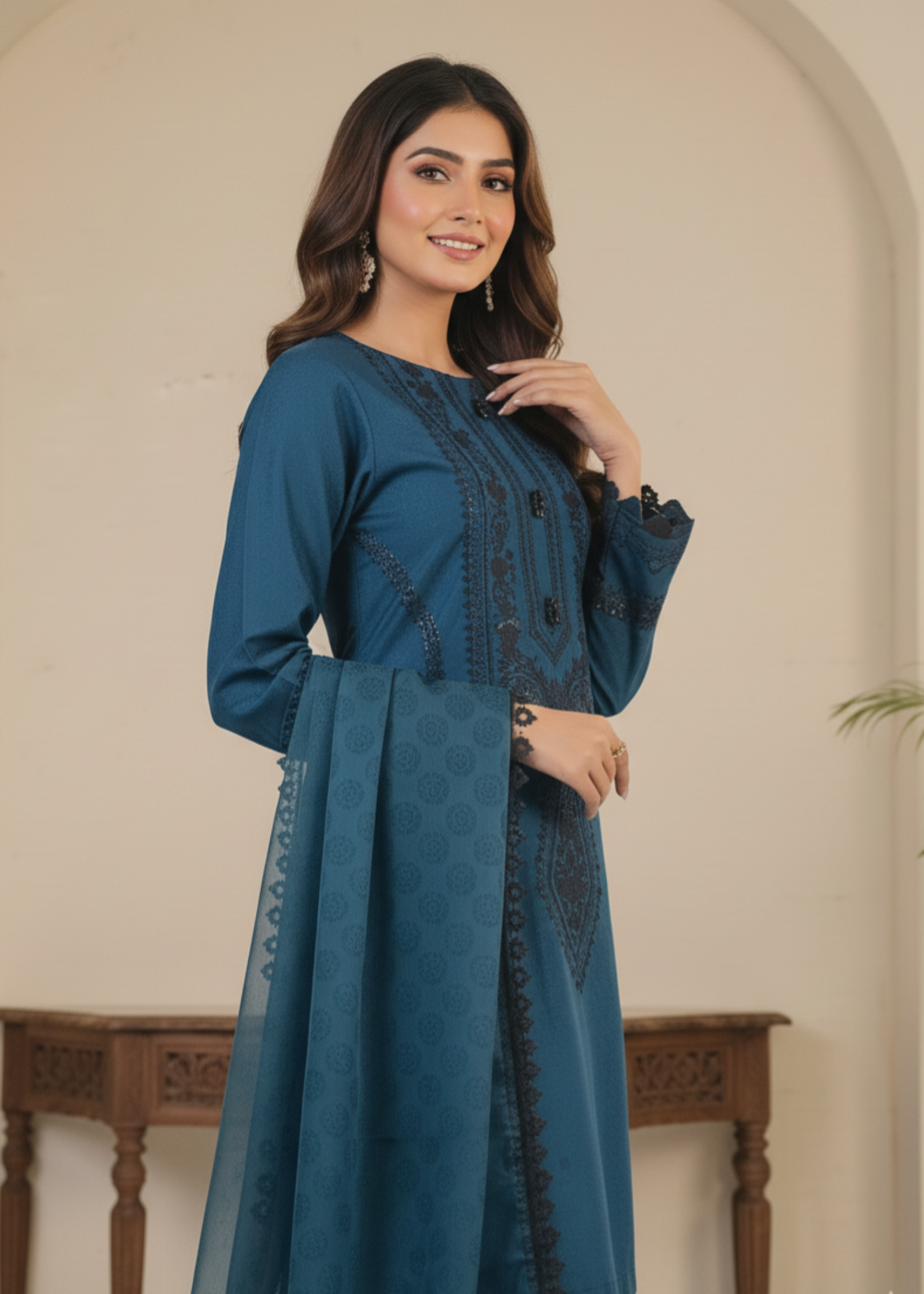 poly viscose Kurta Set in Ocean blue