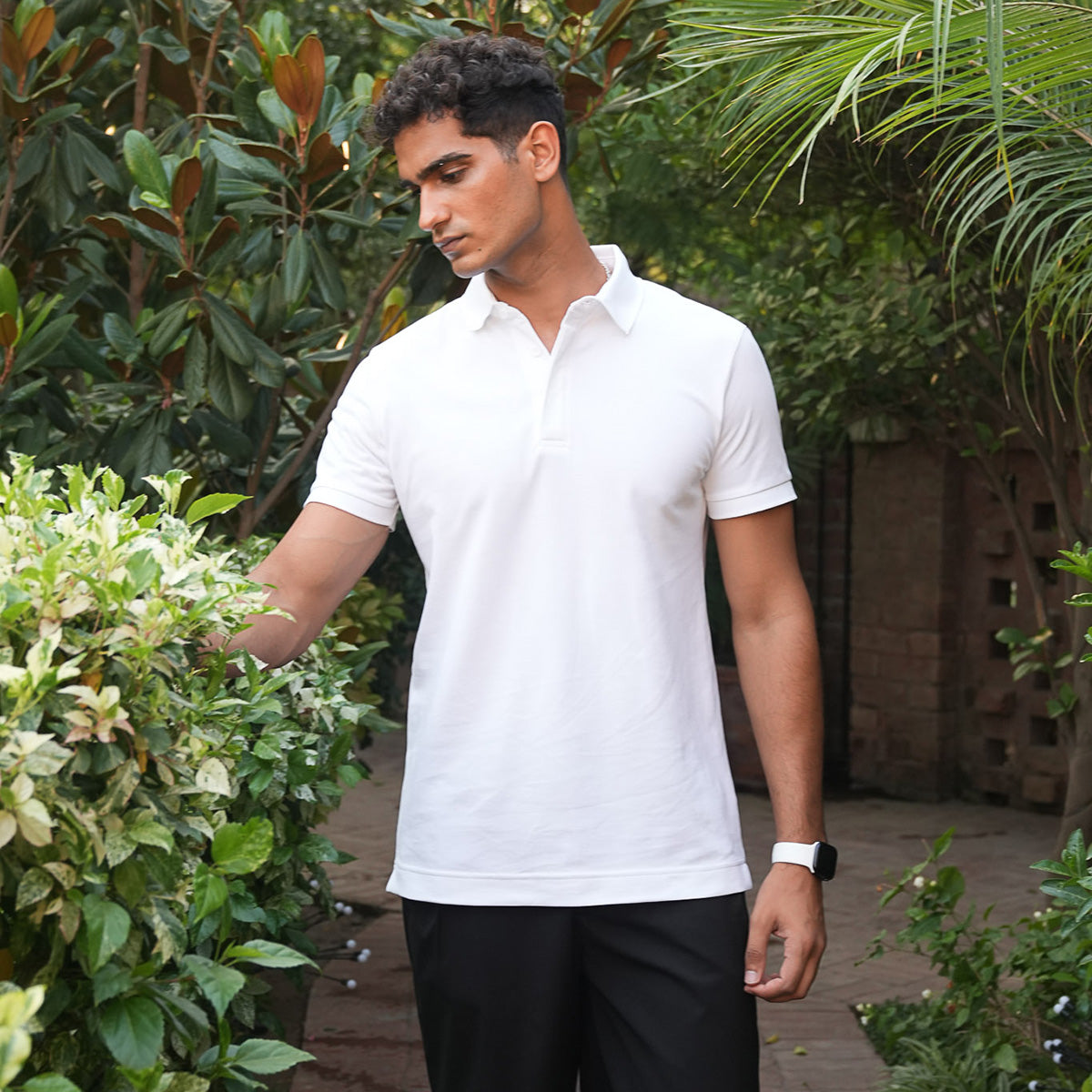 cotton dobby Polo Shirt in White