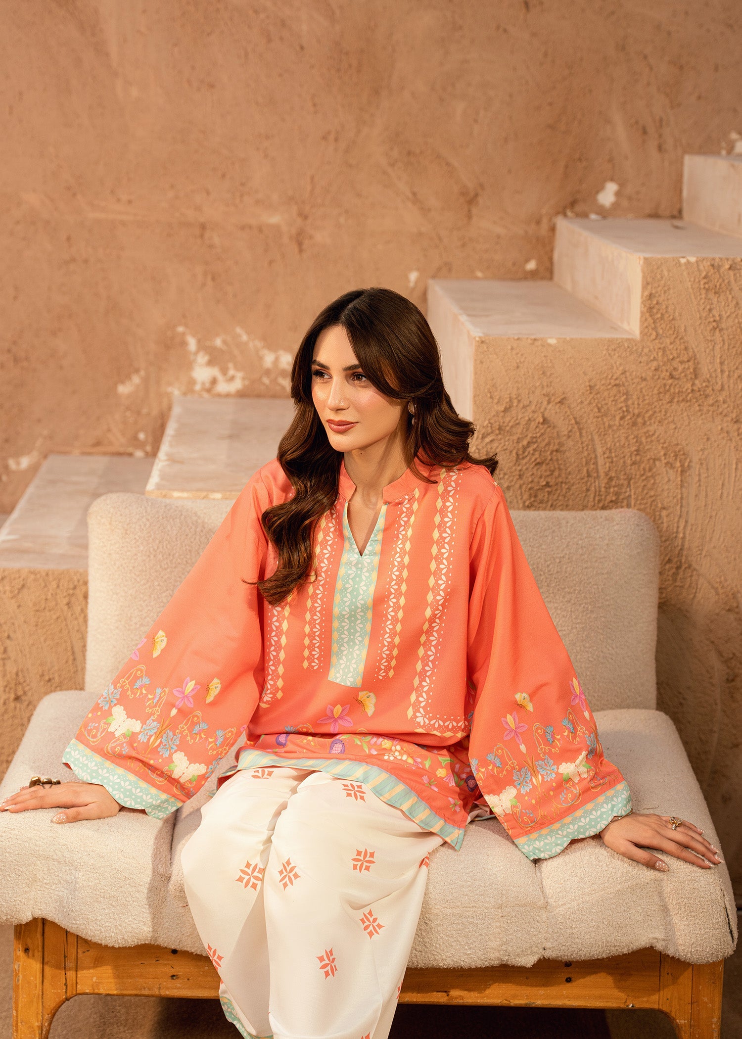 arabic lawn Co Ord Sets in Peach pink