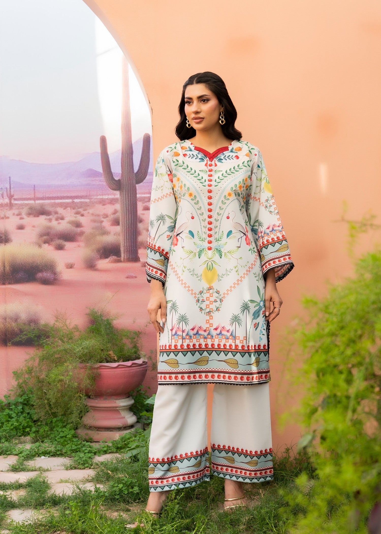 poly lawn Co Ord Sets in Off-white, multi