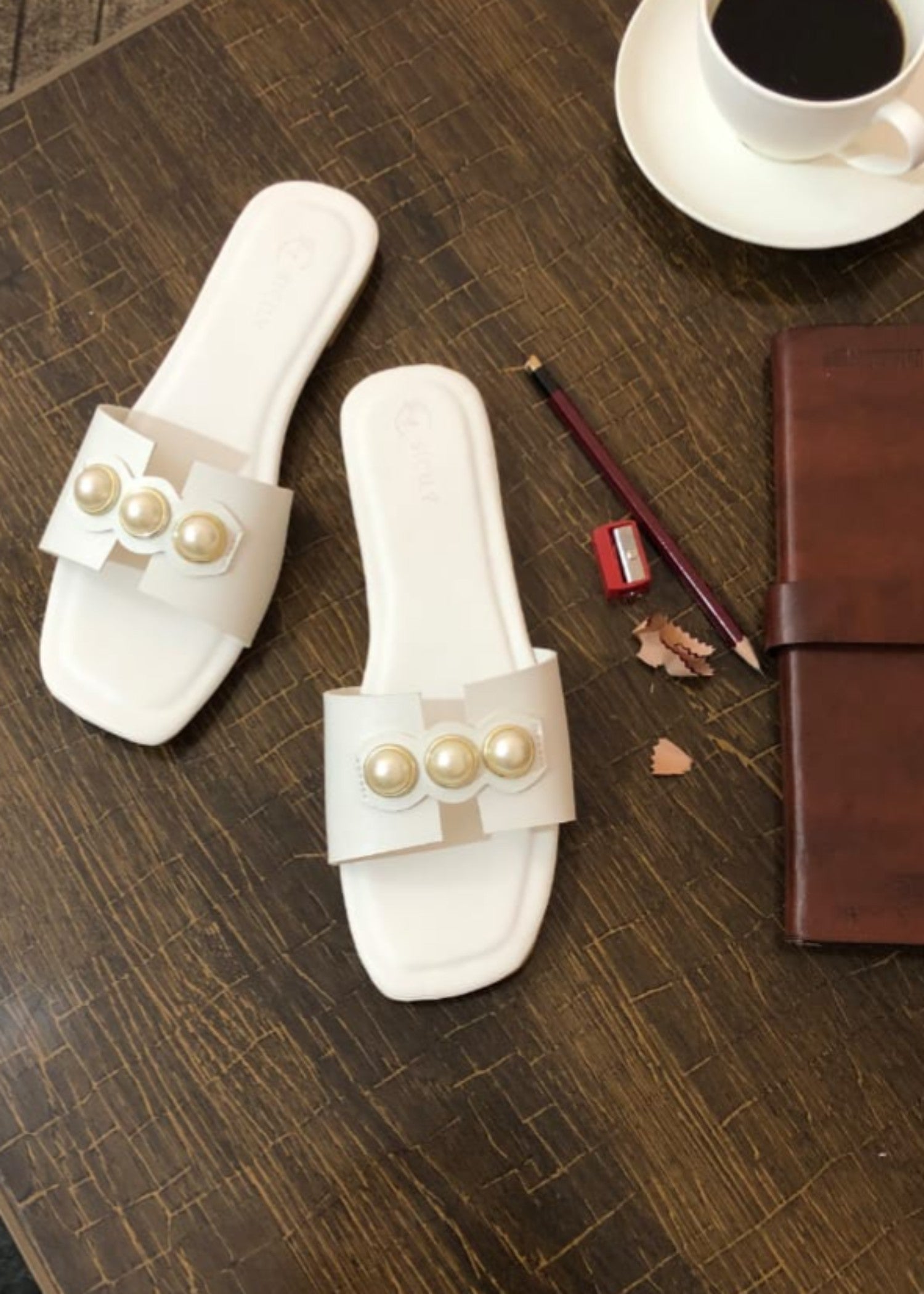 Slides in White by - High Quality Women Slides SCP0503