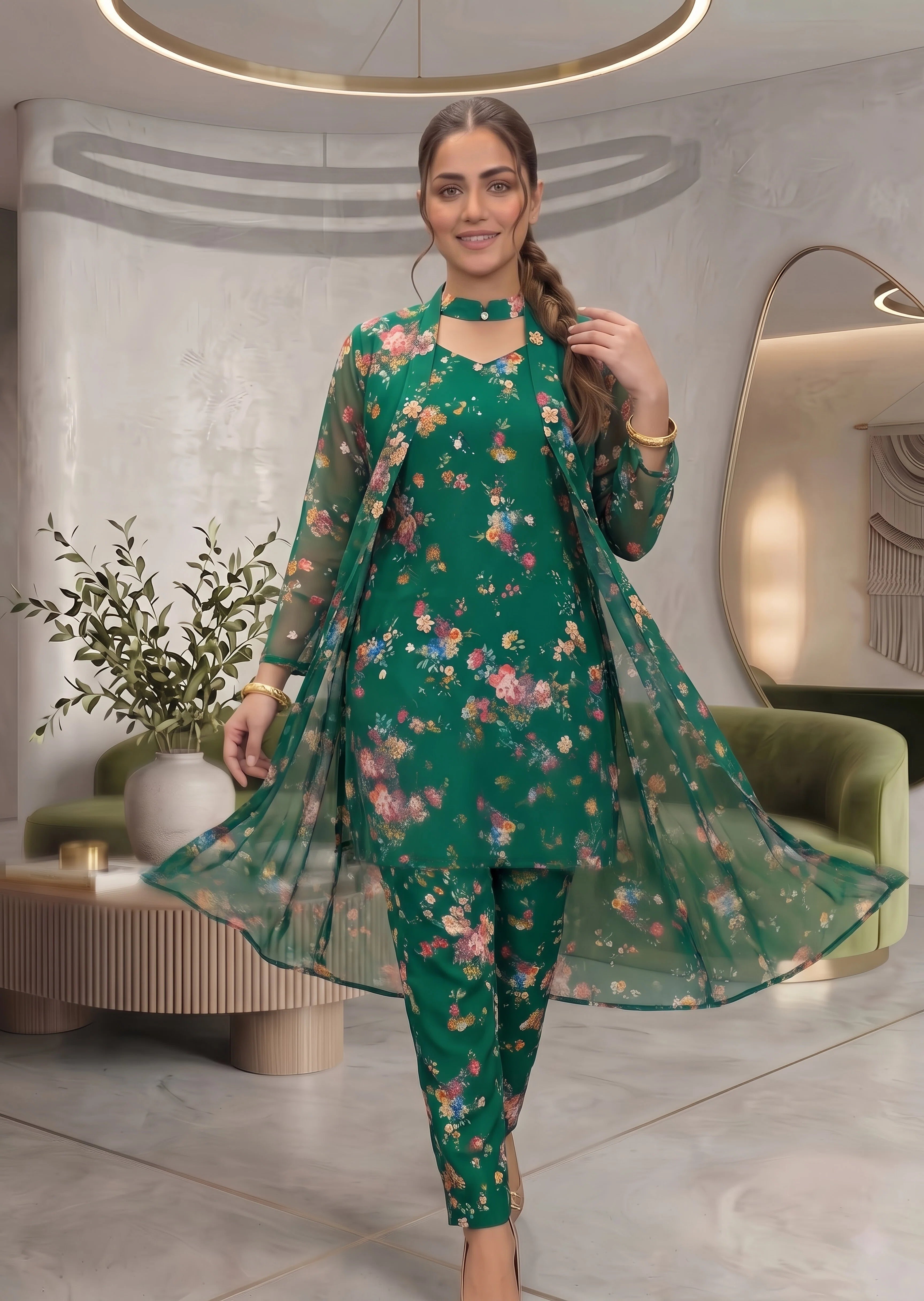 chiffon Gown in Green