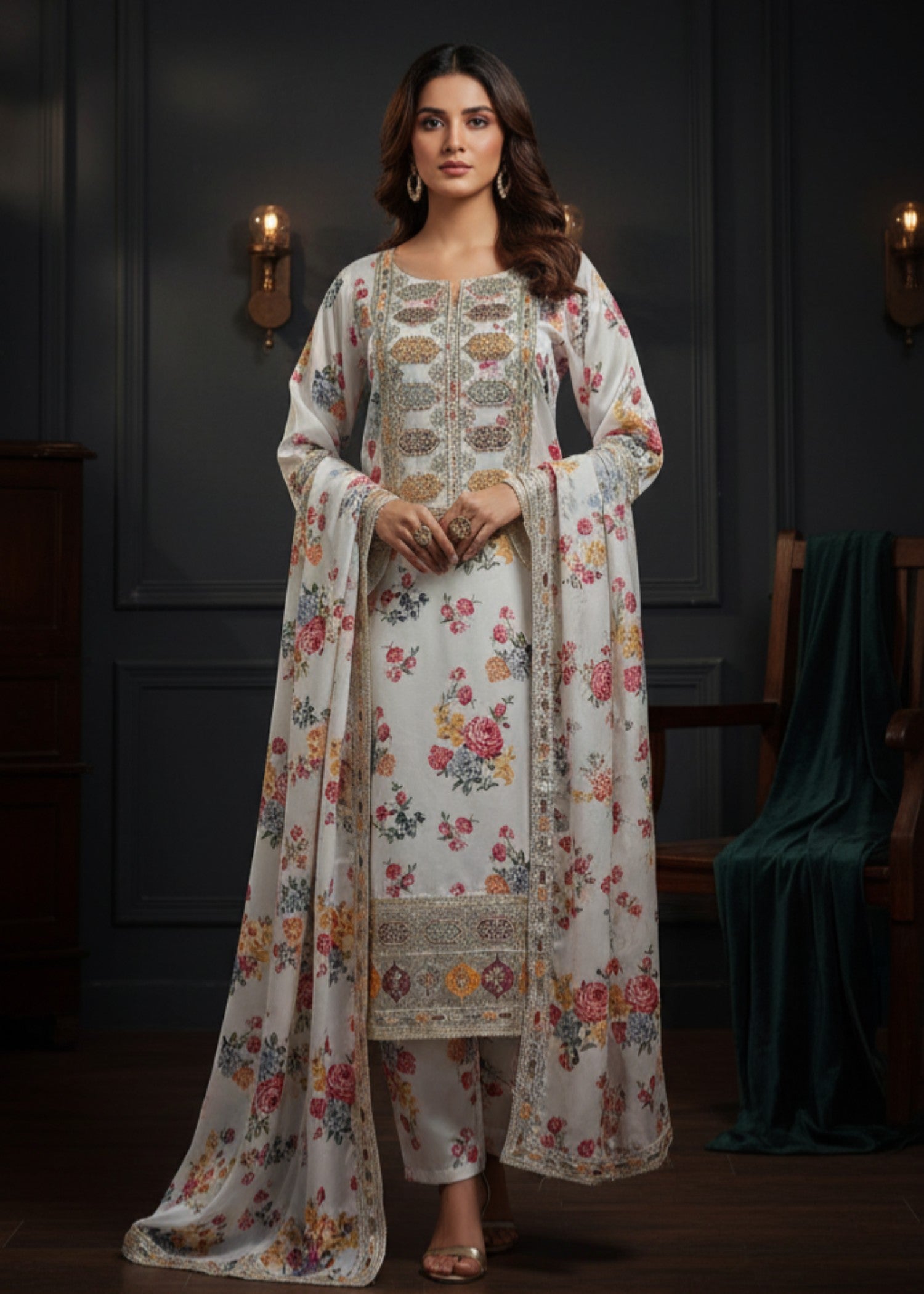 pk charmuse silk Kurta Set in Off-white