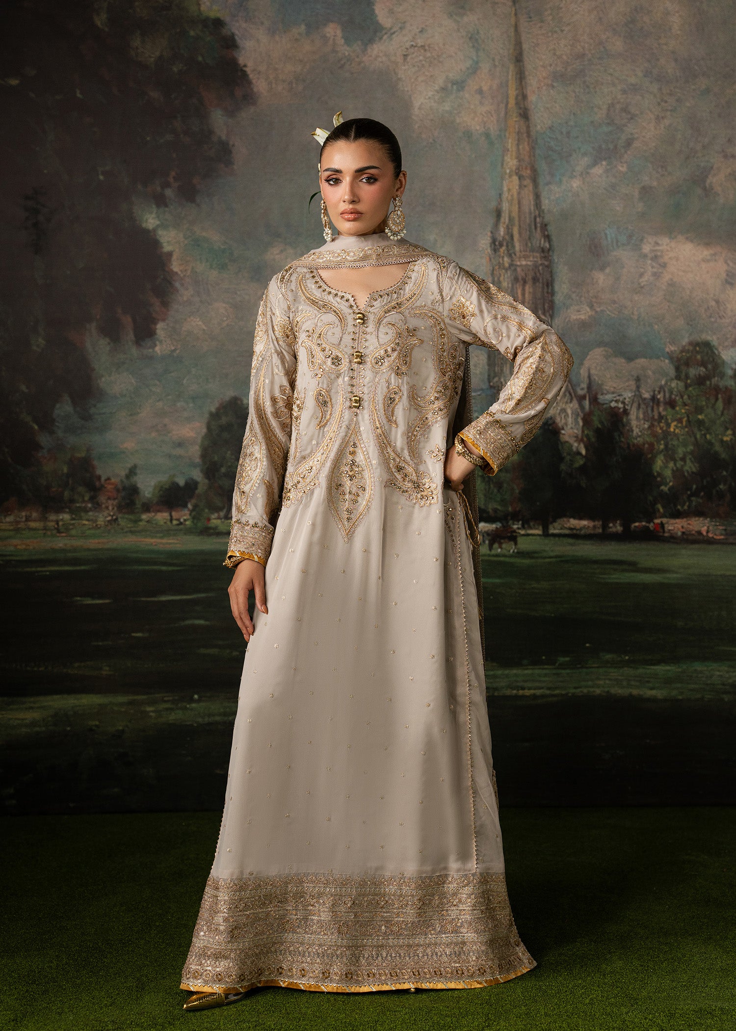 chiffon Kaftan in Beige