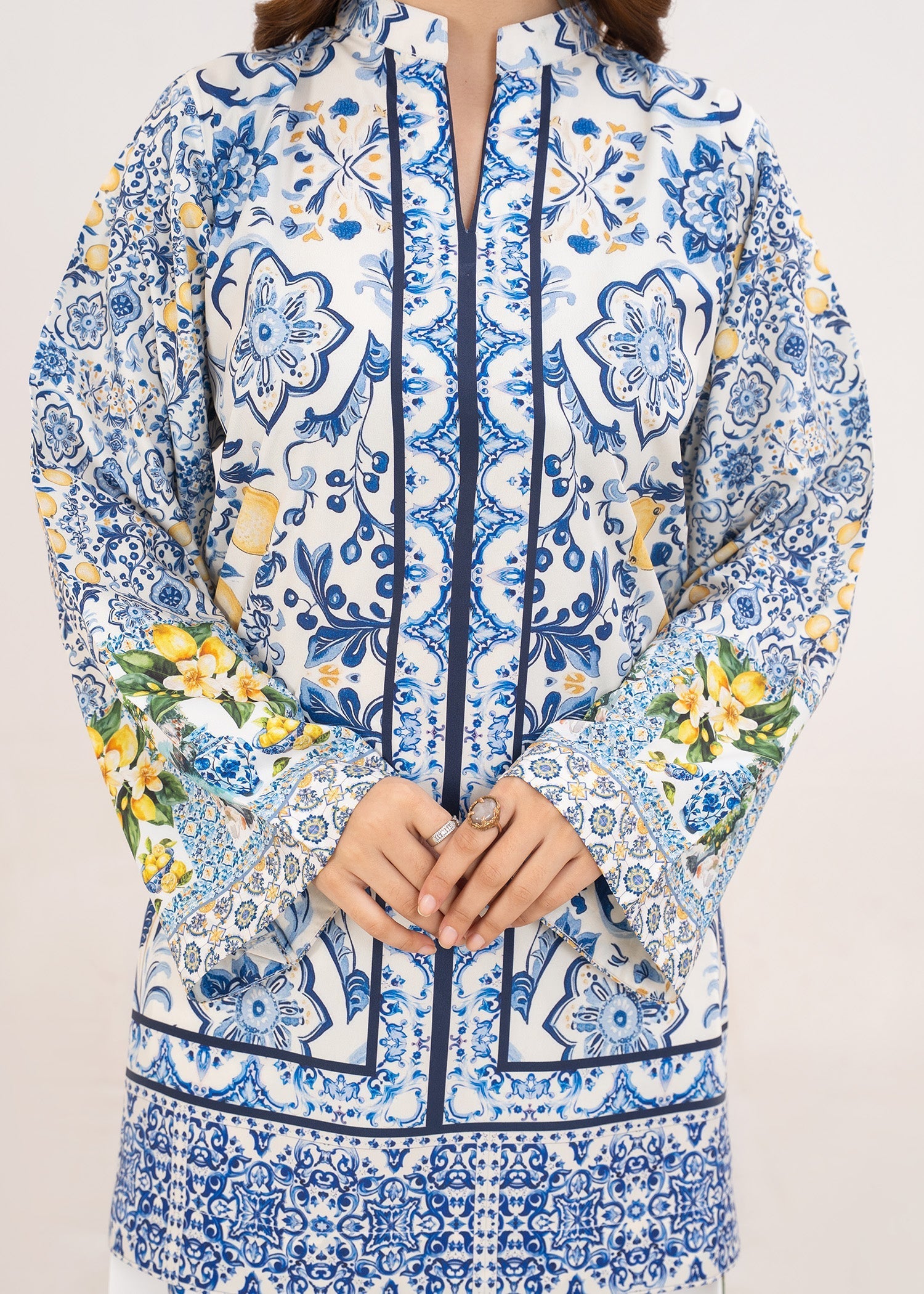 poly lawn Kurta Set in Ice blue