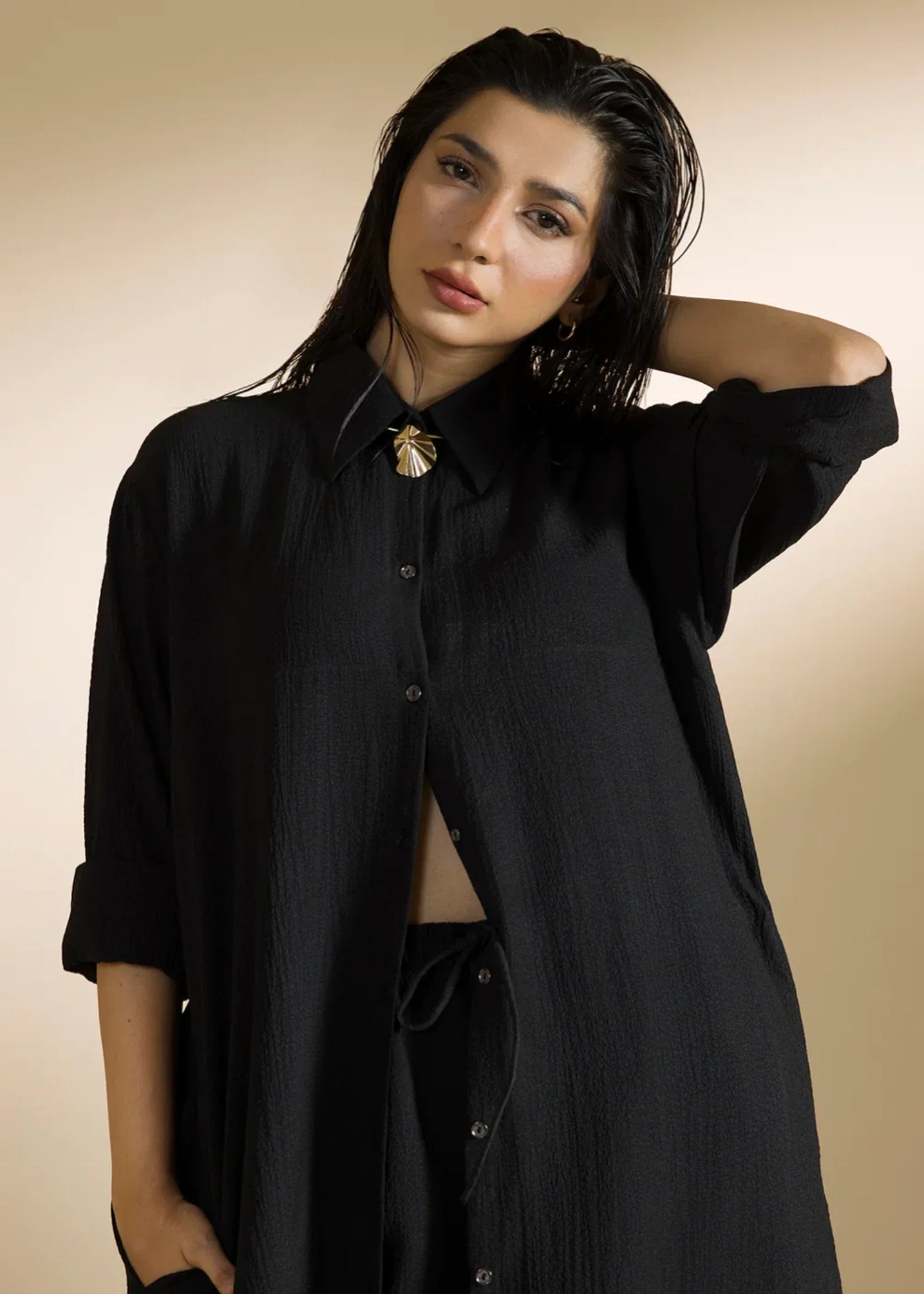 crinkle Co Ord Sets in Black