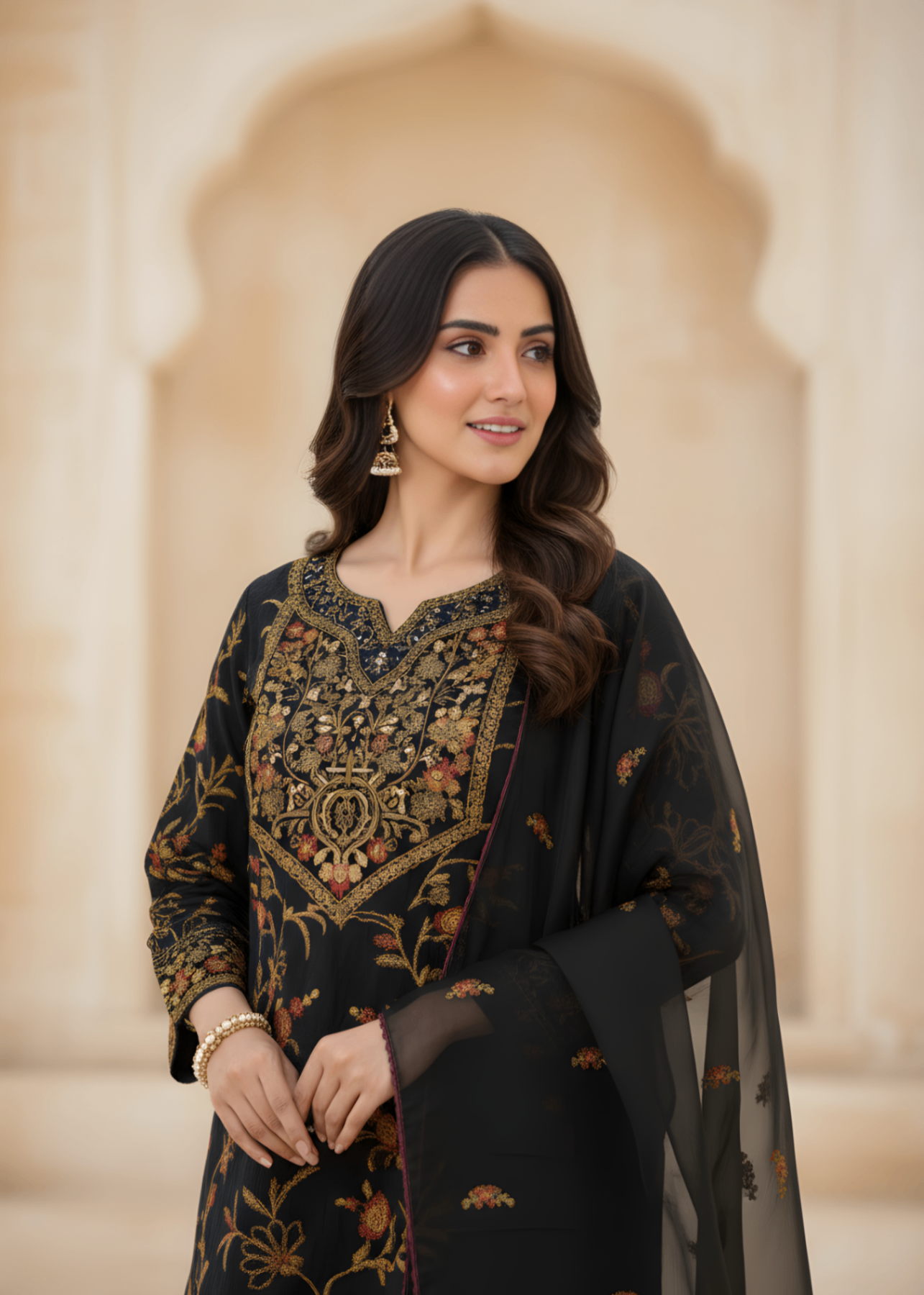tissue silk Short Frock in Black